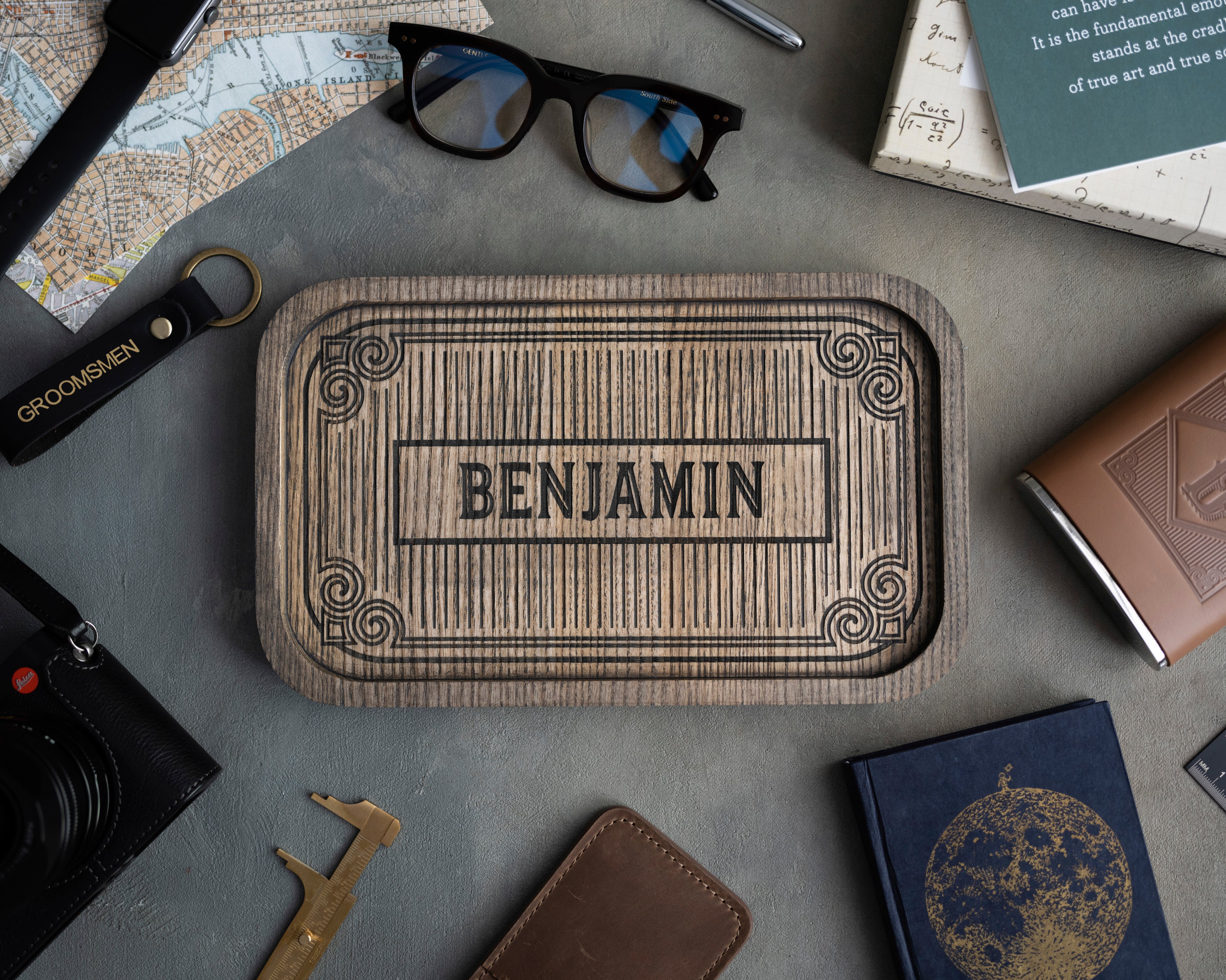 Wooden Tray In Gray Tan