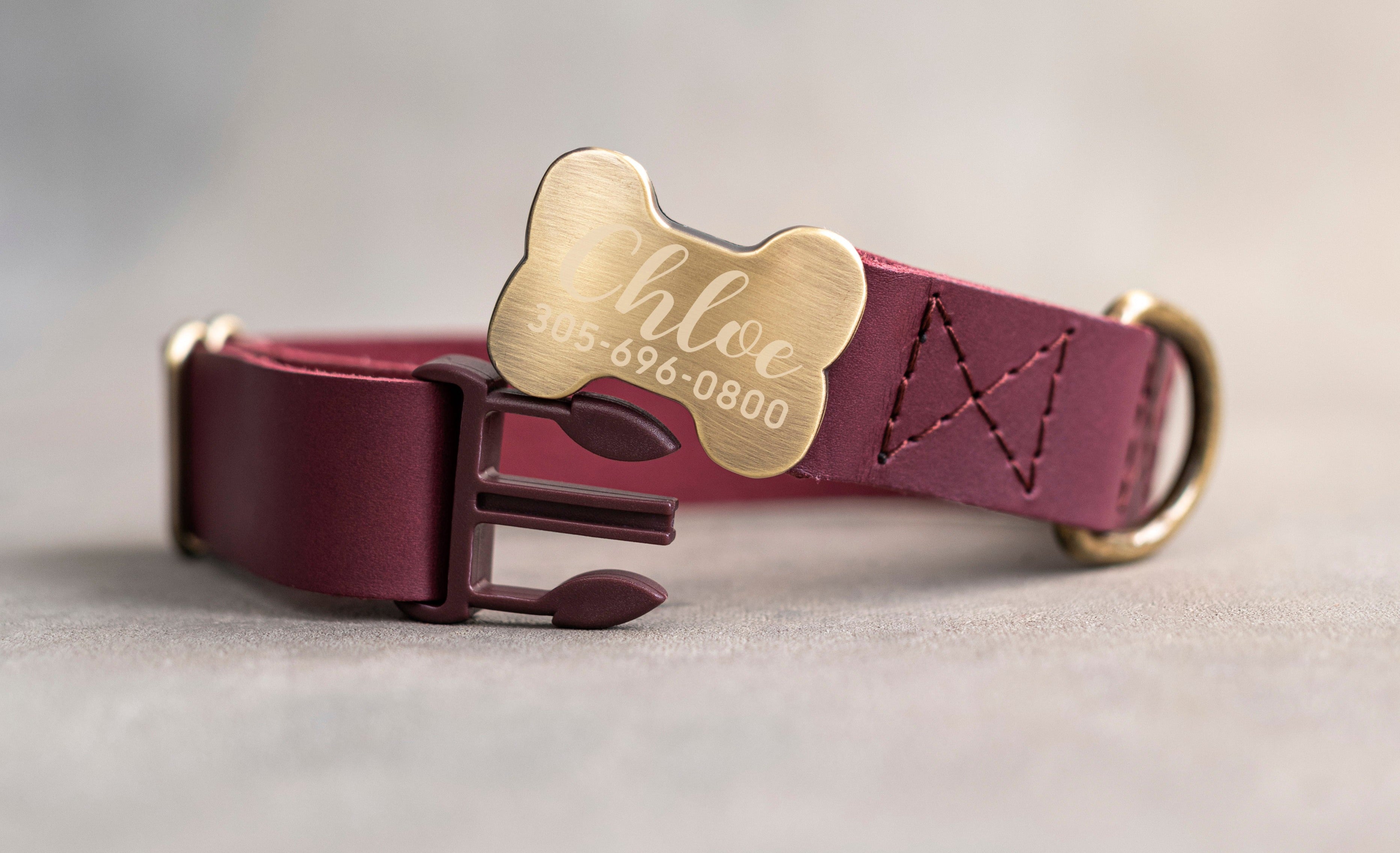 Personalized leather dog collar in variety of leather designs