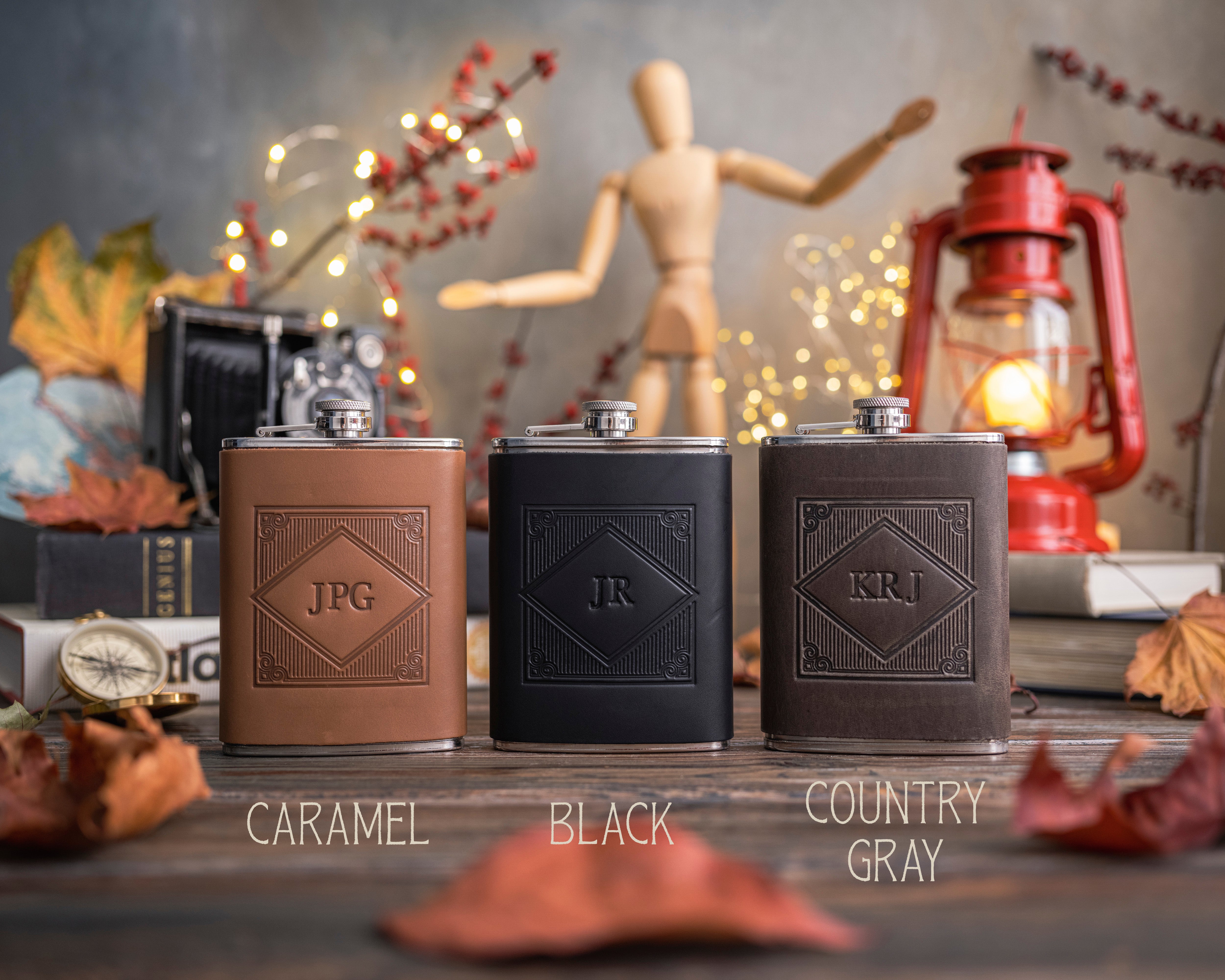 Custom Initial Hip Flask - Groomsmen Gifts - Custom - Logo - Full Grain Leather