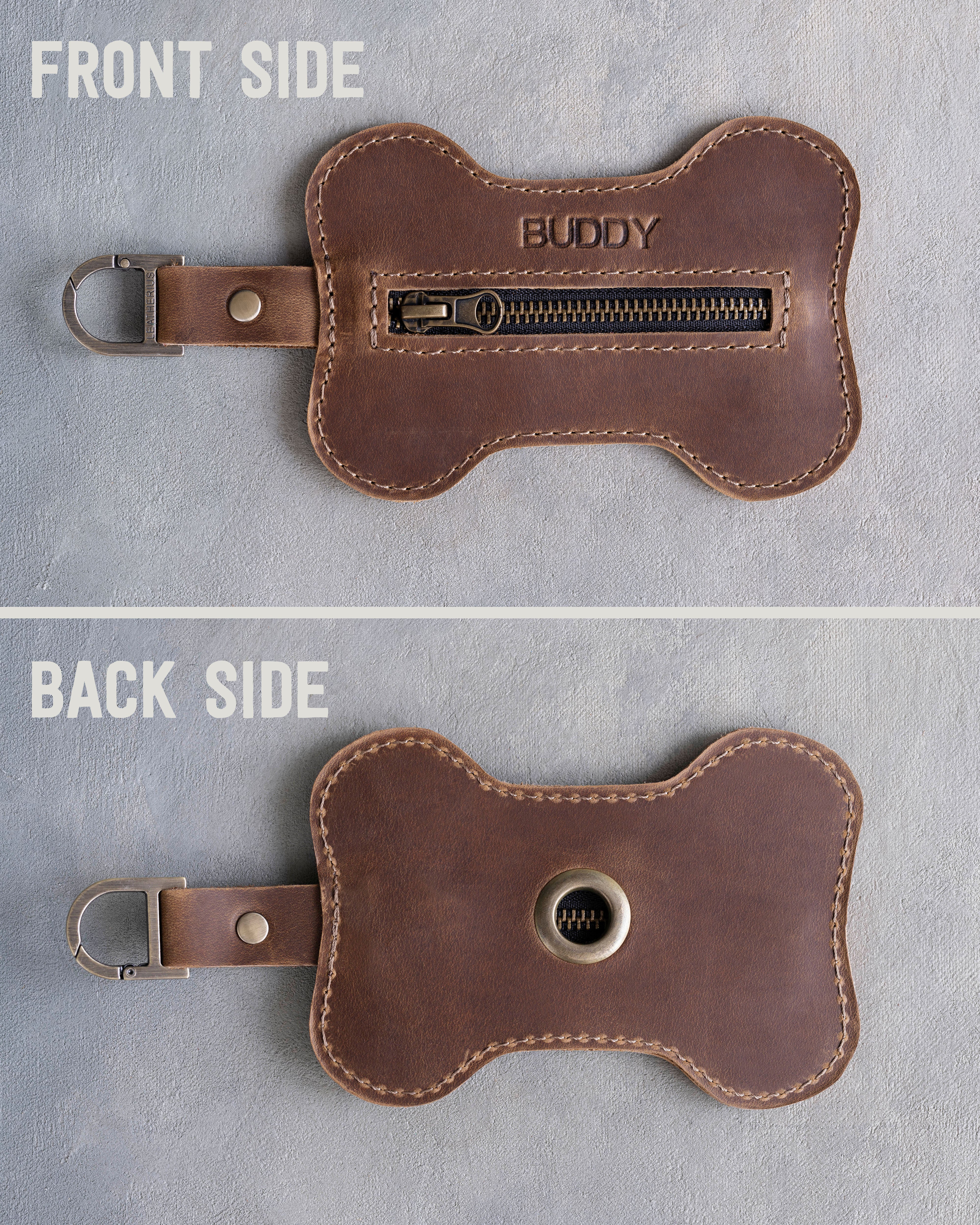 Leather Dog Poop Bag Holder, Bone Shaped