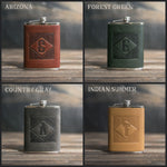 Custom Initial Hip Flask - Groomsmen Gifts - Custom - Logo - Full Grain Leather with hand-finished detailing