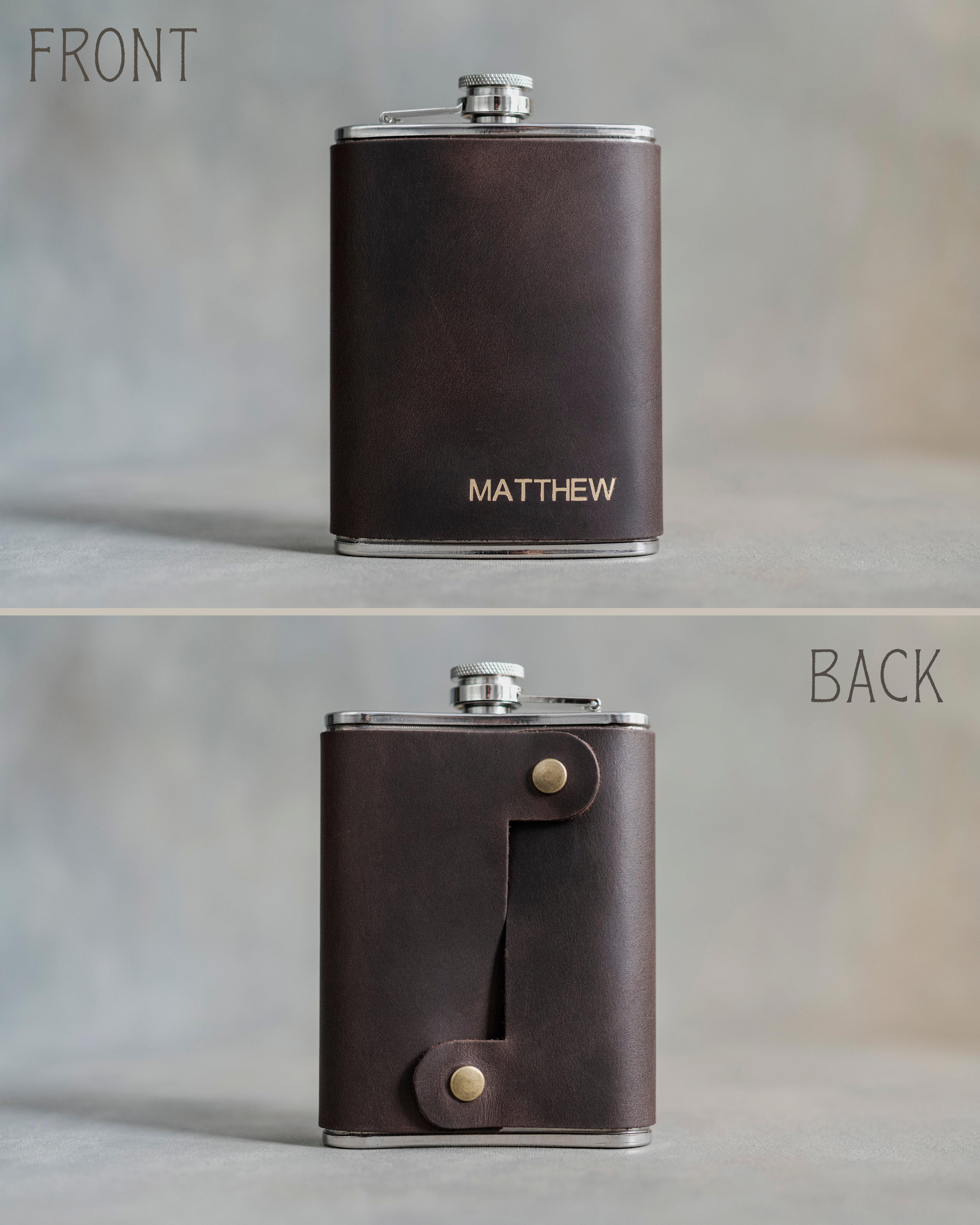 Personalized Leather Hip Flask - Groomsmen Gifts - Custom - Initials / Logo - Full Grain Leather