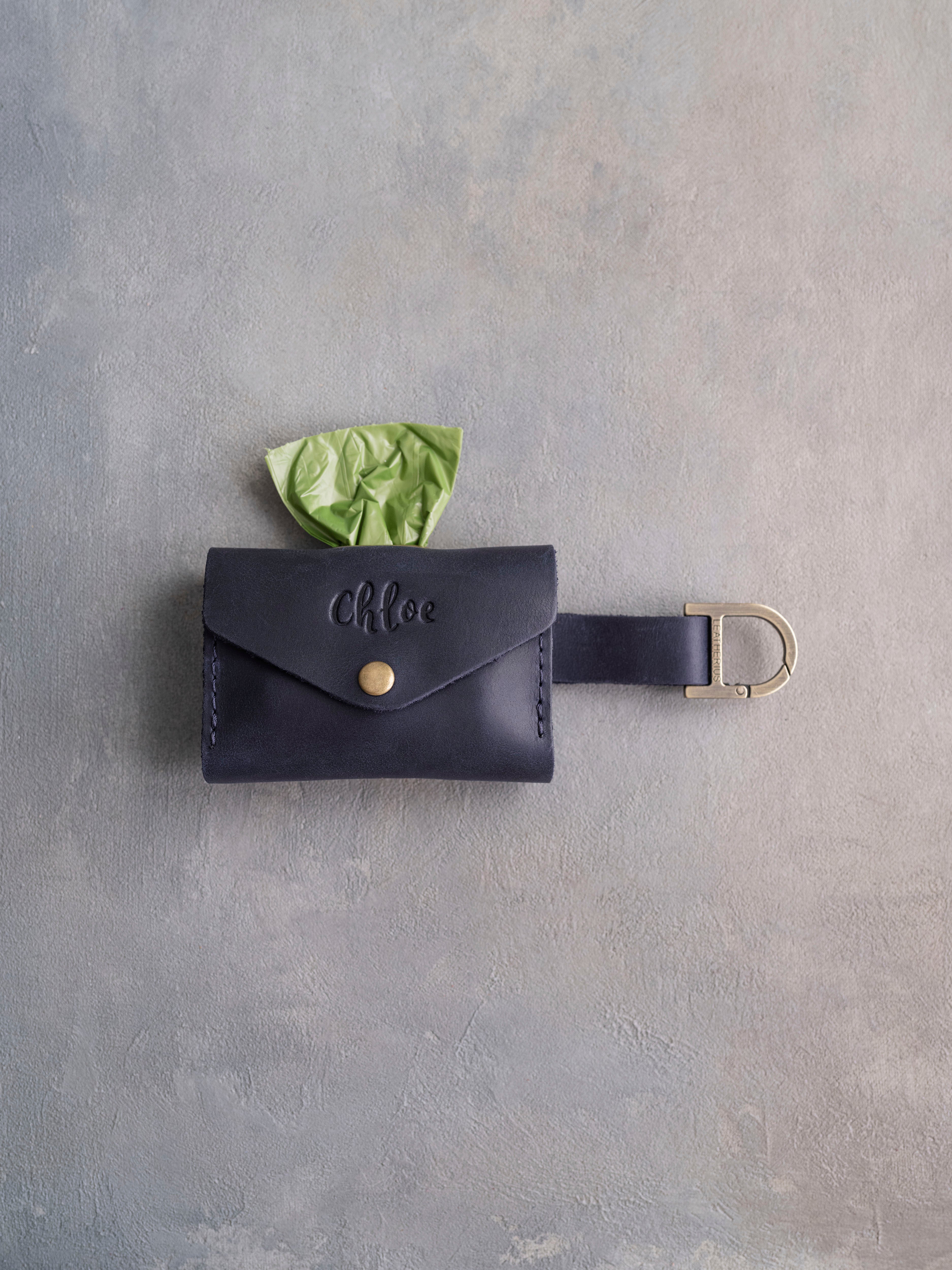 Blueberry Leather Dog Poop Bag Holder with button closure