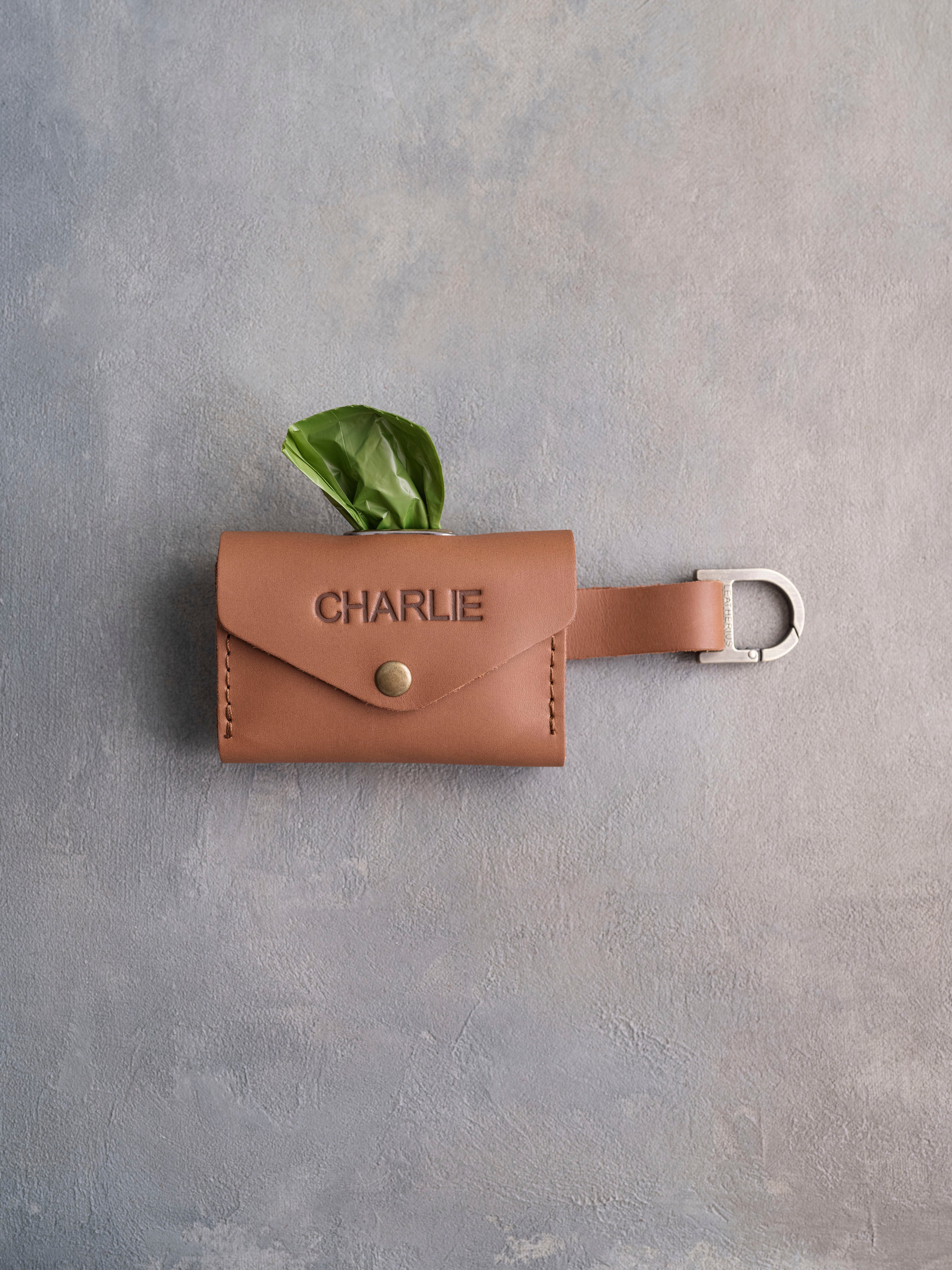 Leather Dog Poop Bag Holder with button closure