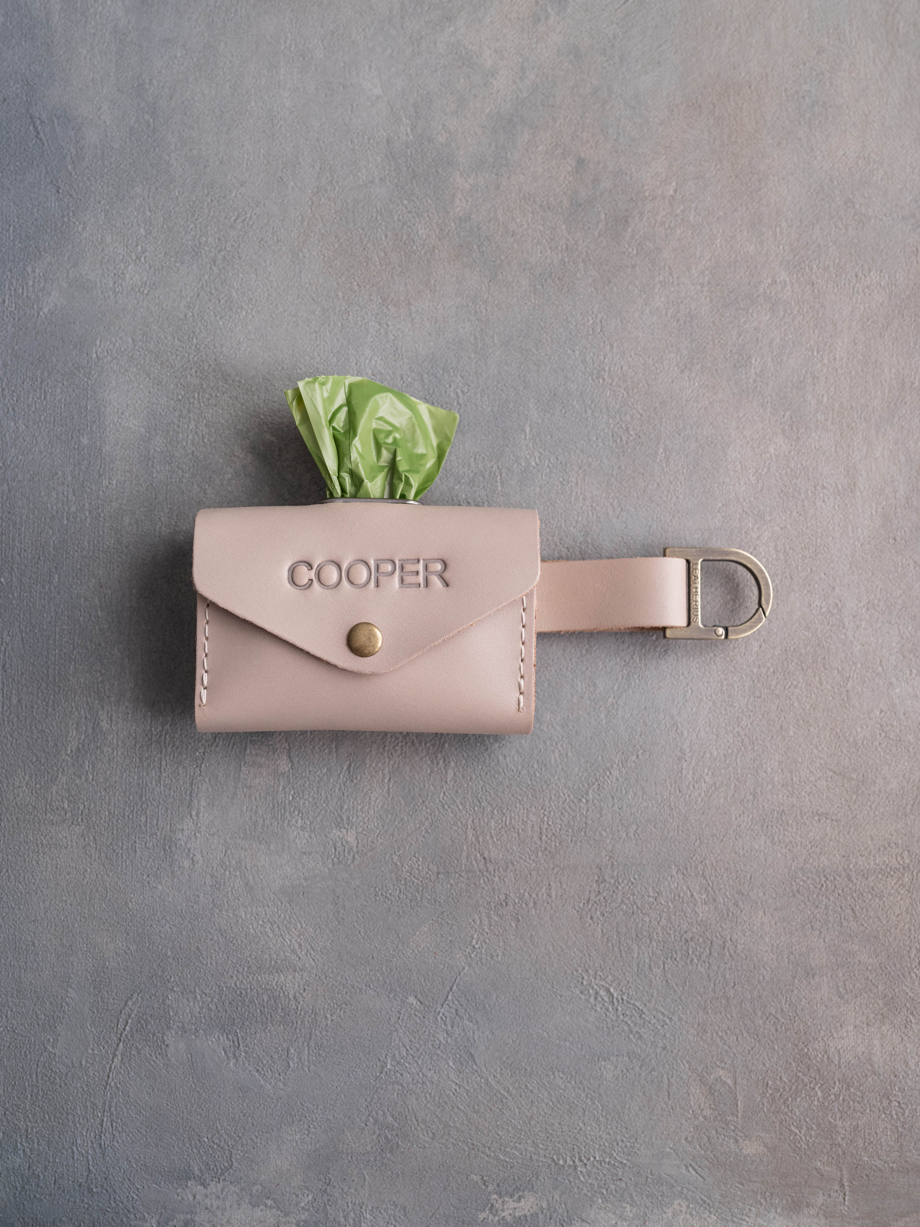 Leather Dog Poop Bag Holder with button closure