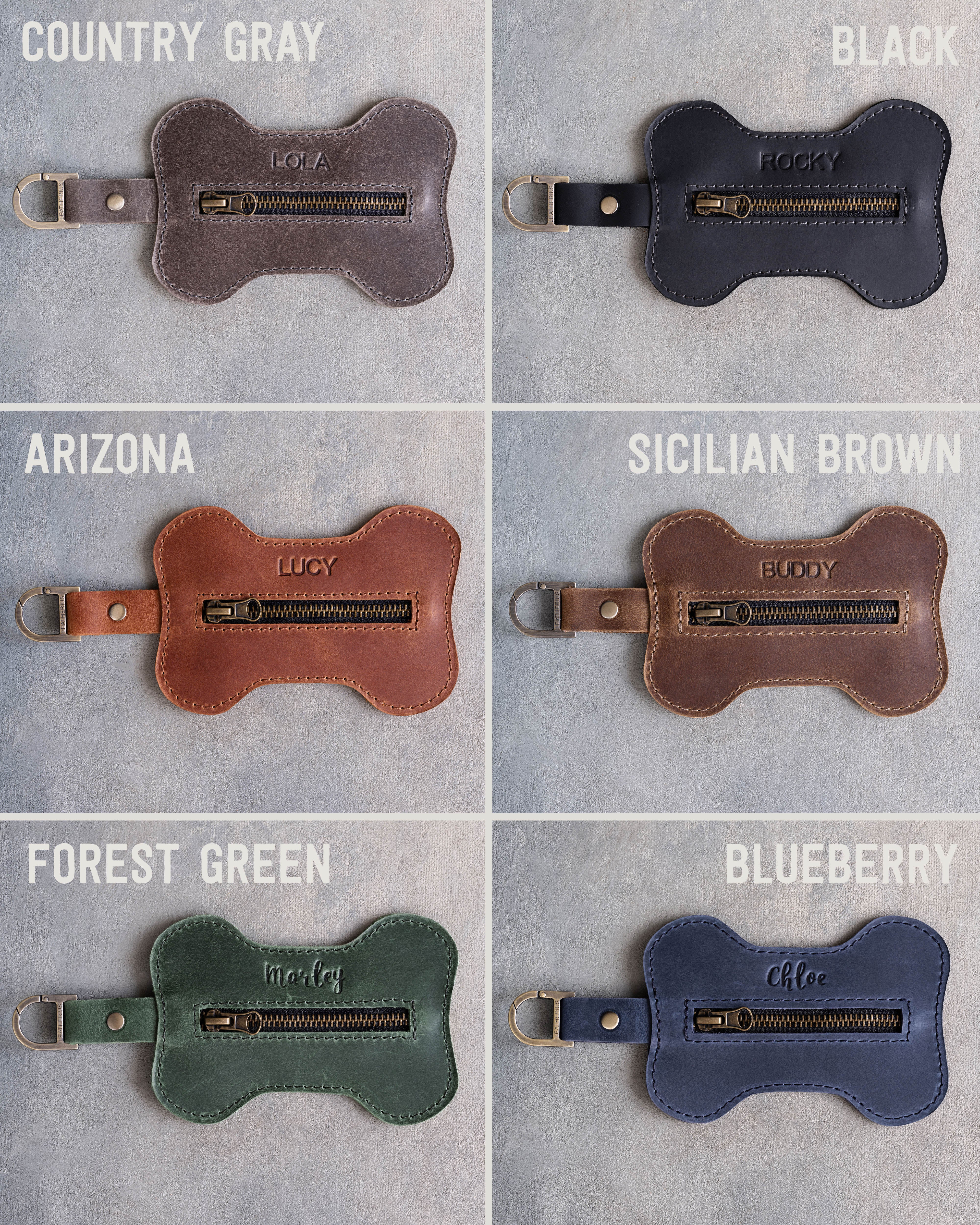 Leather Dog Poop Bag Holder, Bone Shaped
