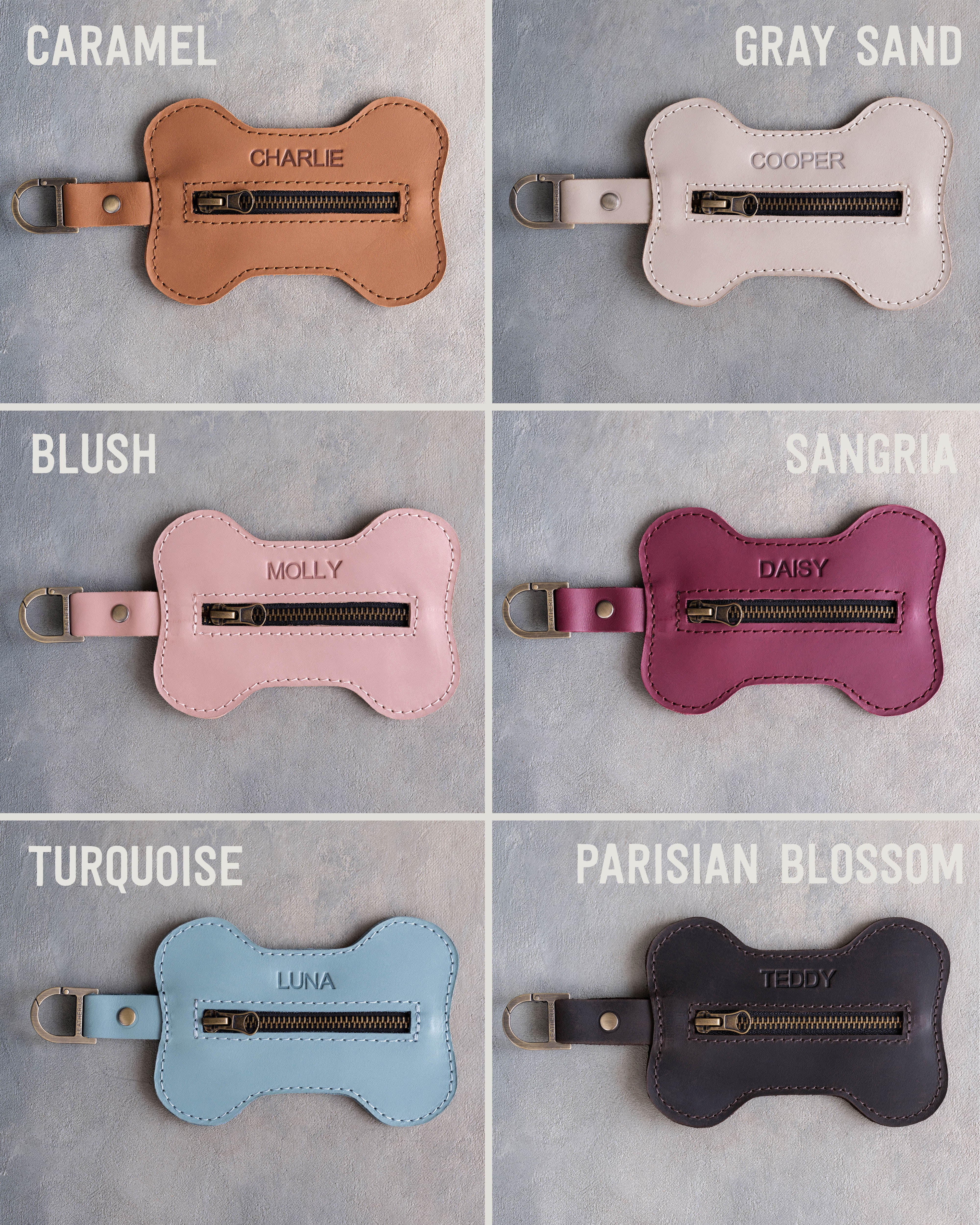 Leather Dog Poop Bag Holder, Bone Shaped