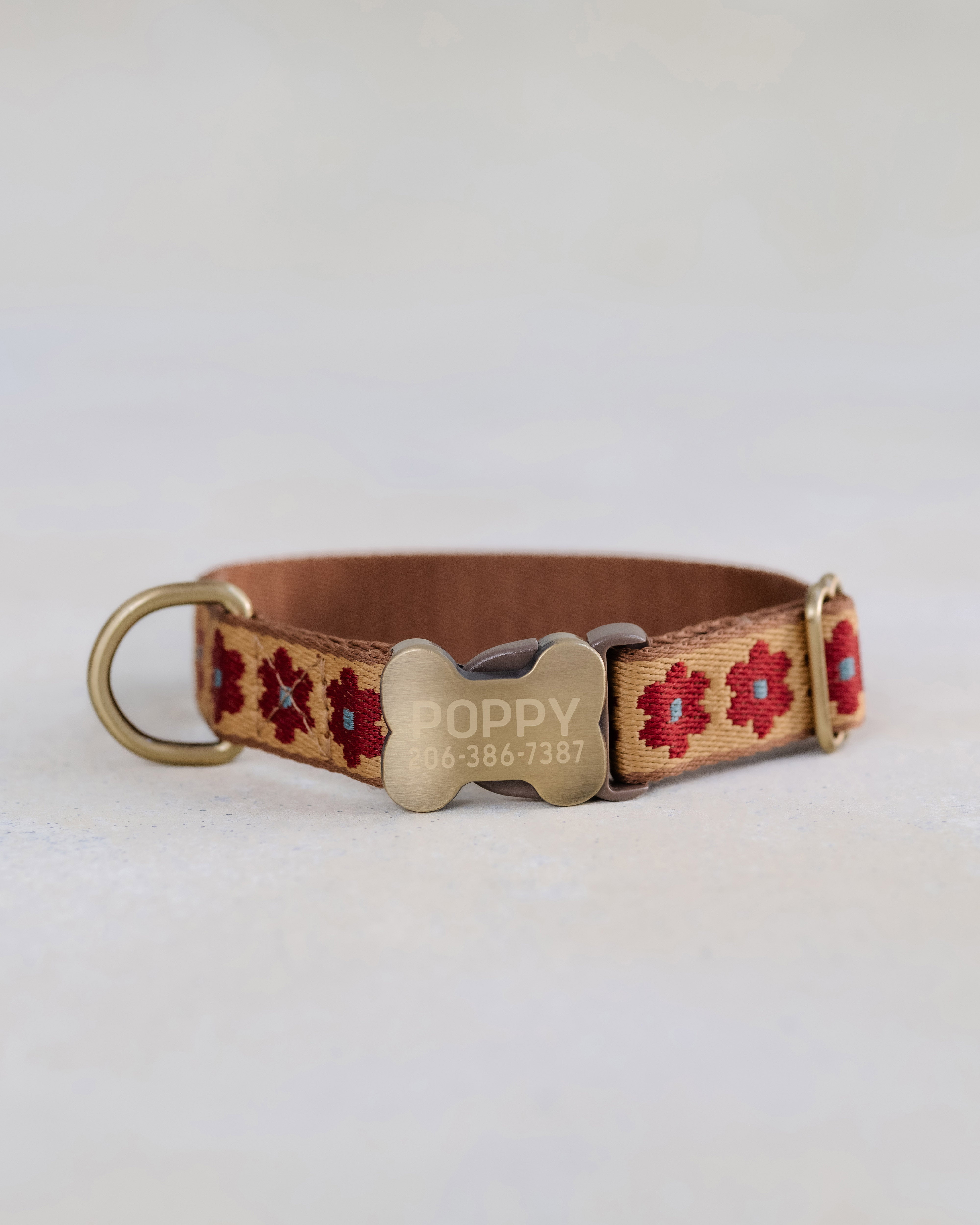 Webbing dog collar floral brown
