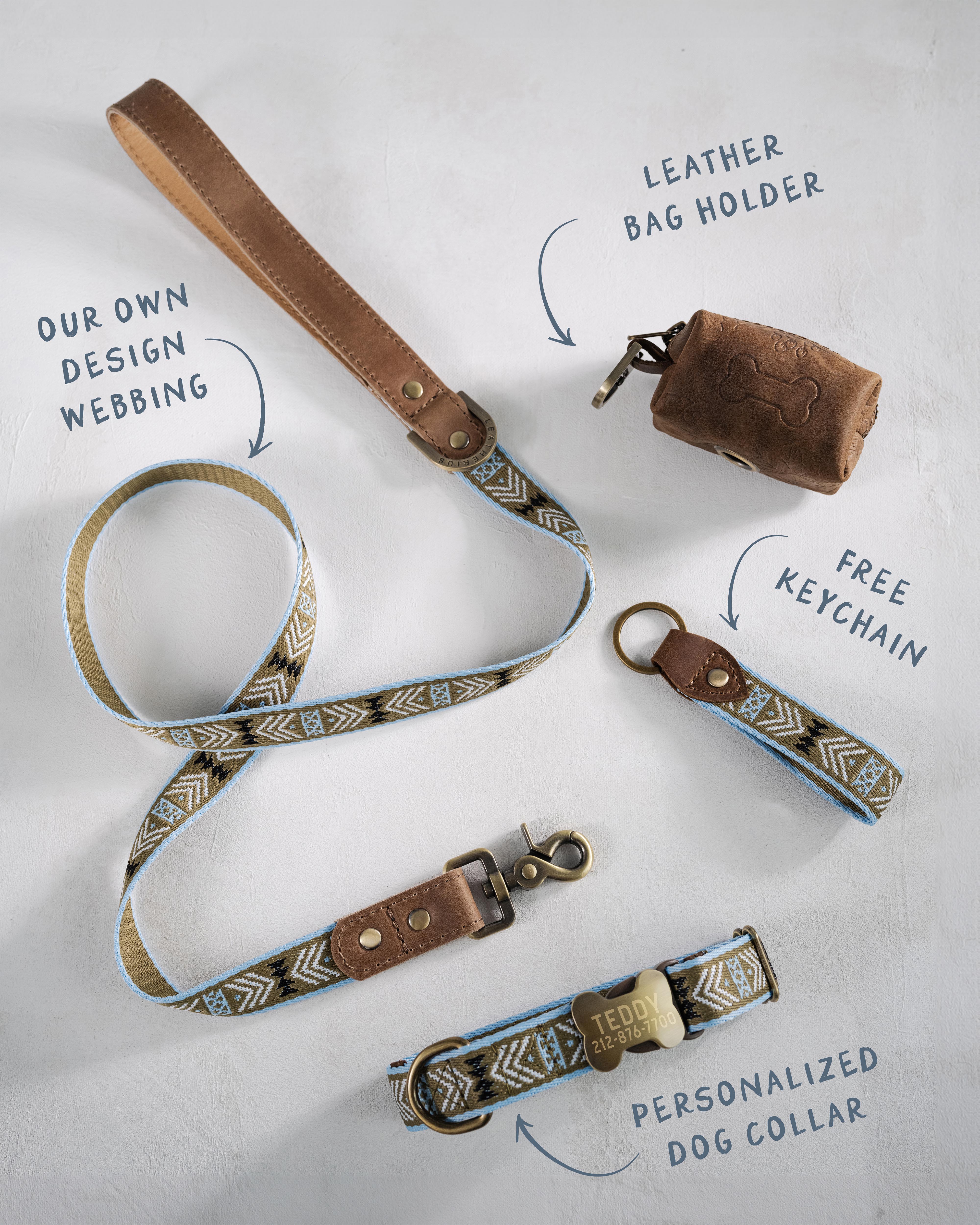 Webbing dog collar geometric pattern khaki