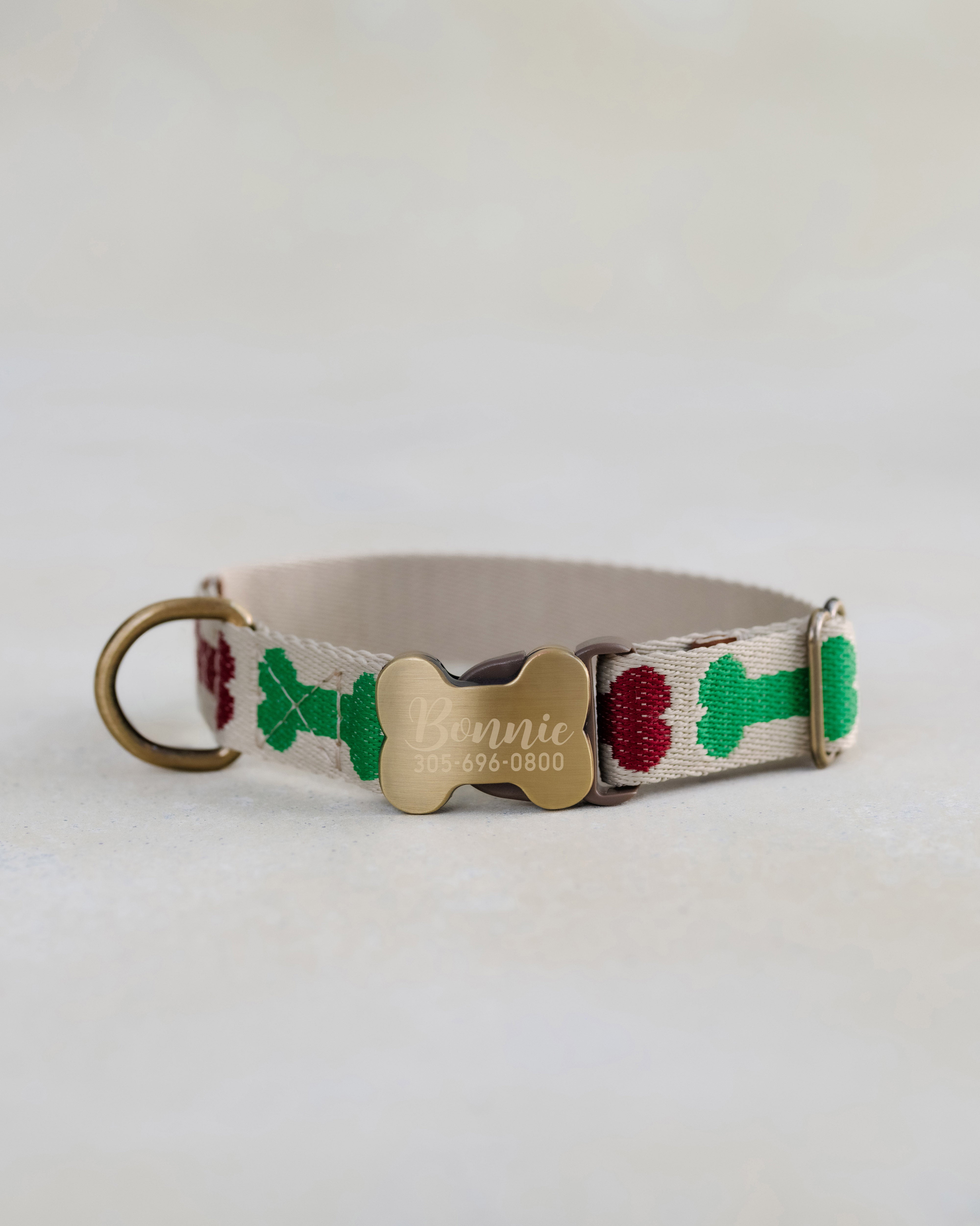 Webbing dog collar funny bone pattern beige