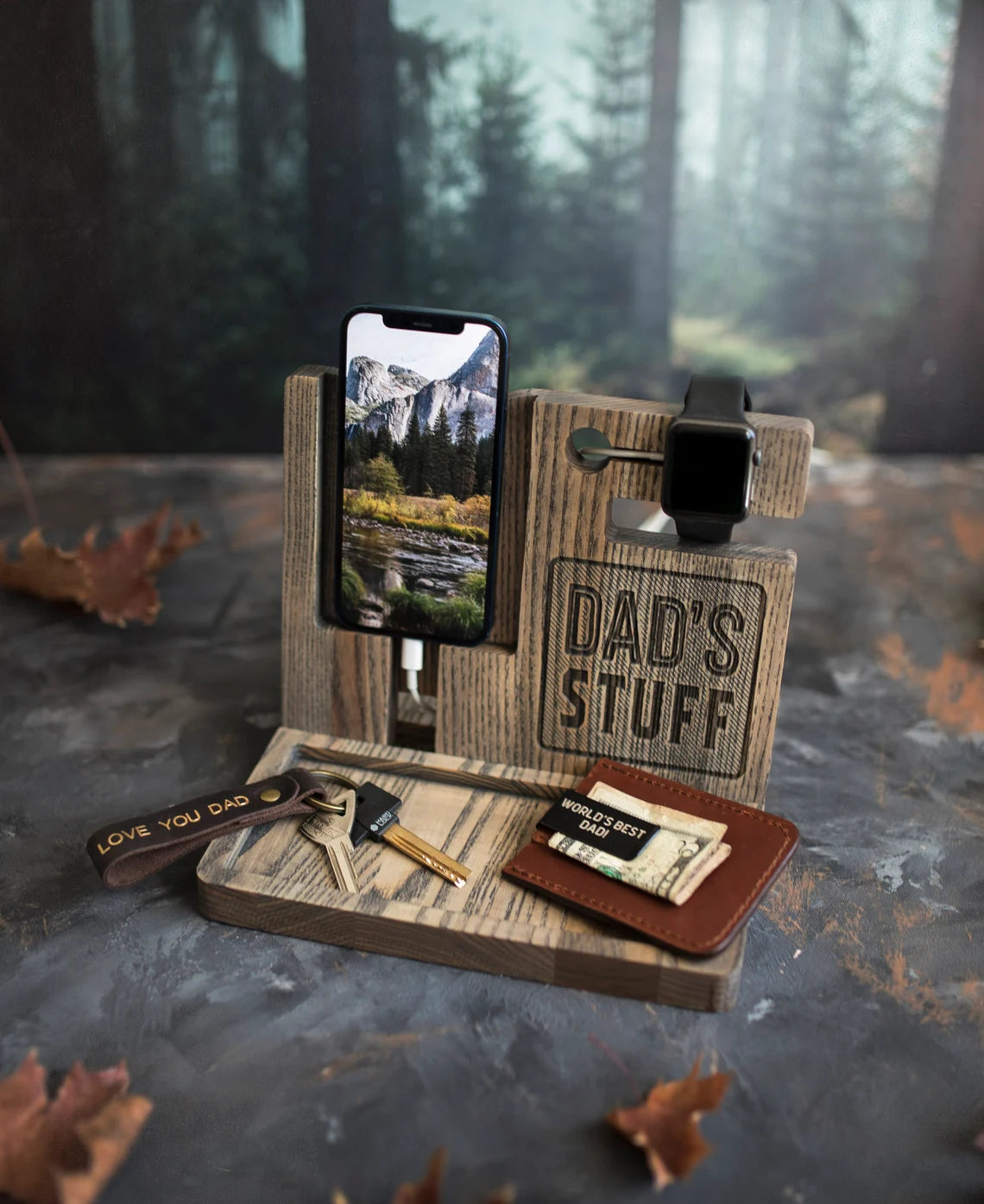 Wooden Personalized Handwriting Docking Station In Natural Tan