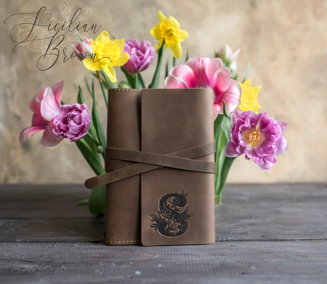 Floral Initial Leather Journal