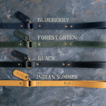 Leather dog leash in rich colors including blueberry and forest green