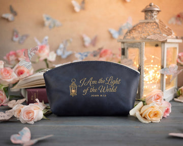 John 8:12 makeup bag – "the light of the world" bible verse gift
