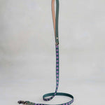 Thin 5/8 in webbing leash for small dogs, Lilac Posy design (lilac flowers on forest green)
