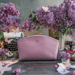 Makeup Bag In Lilac Leather with hand-finished detailing