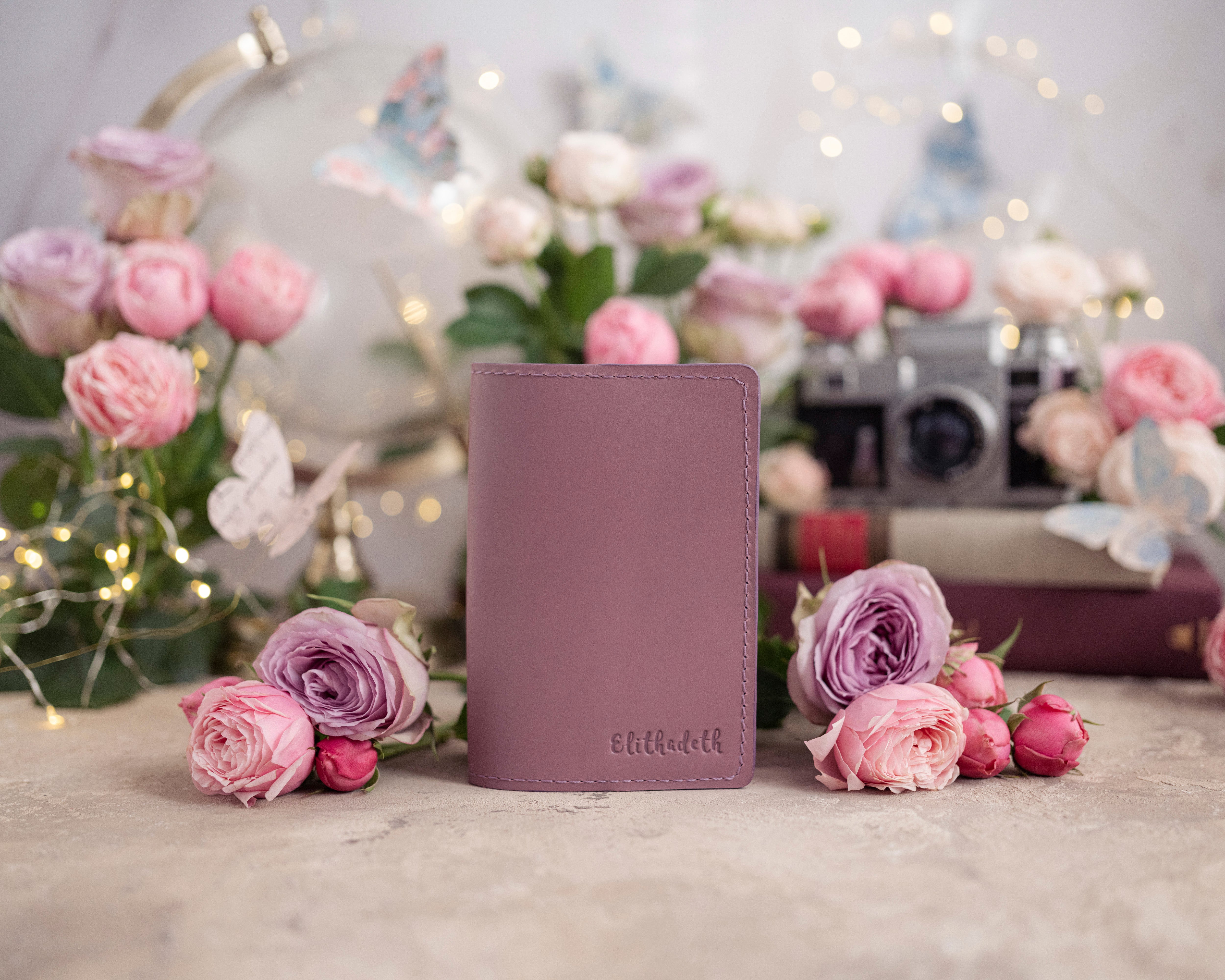 Personalized Passport Cover / Travel Wallet In Lilac Leather