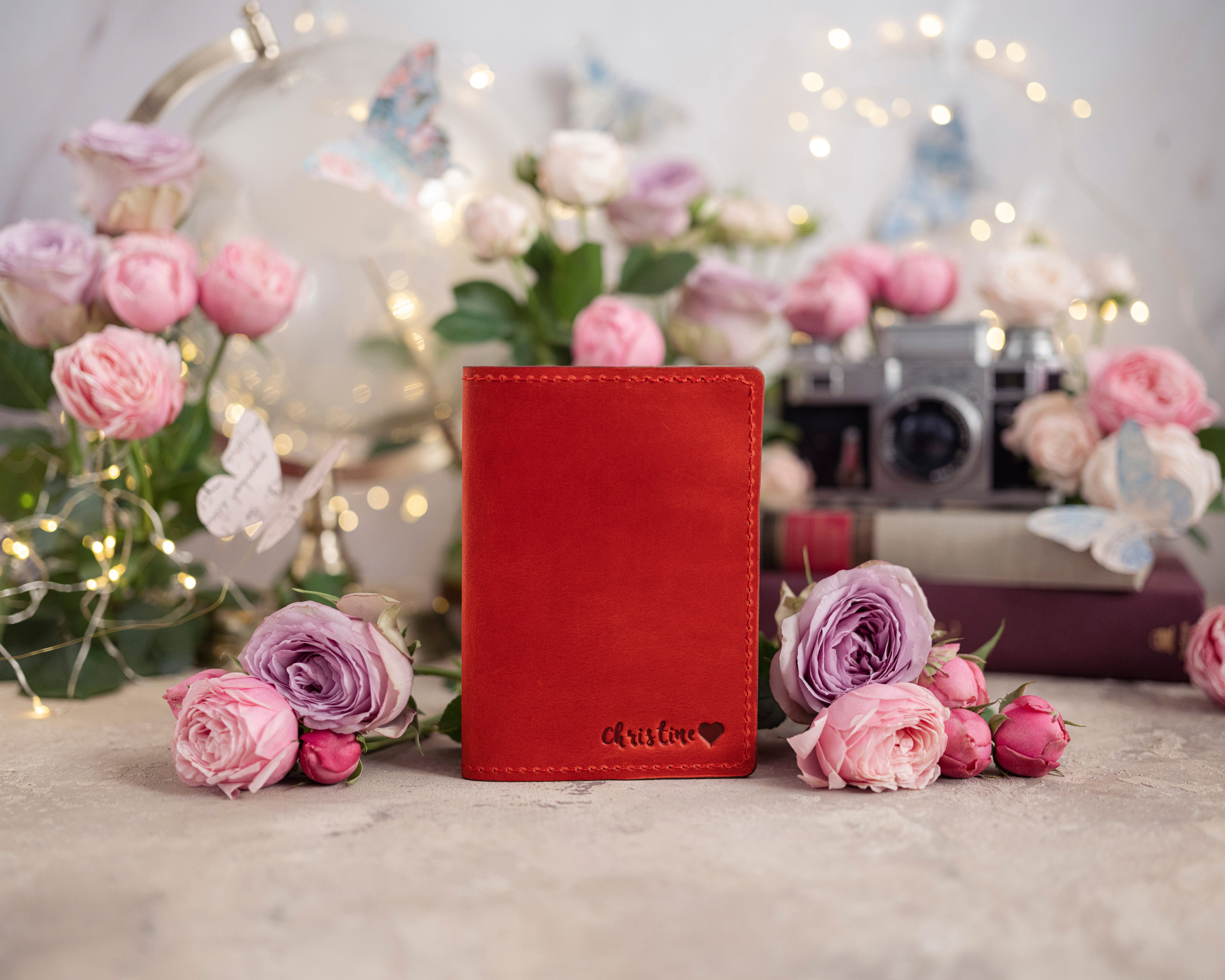 Personalized Passport Cover / Travel Wallet In Poppy Red Leather