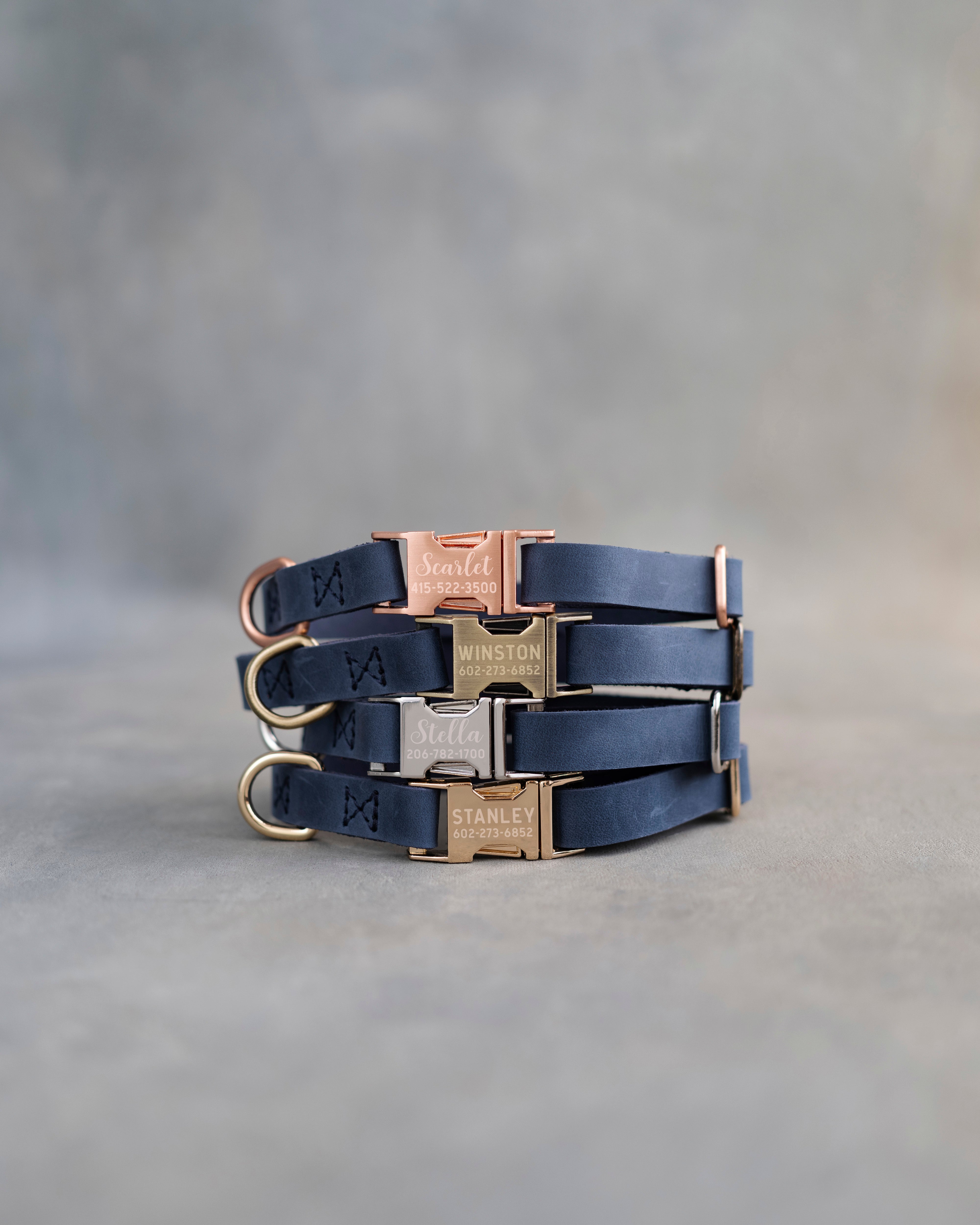 Dog Collar in Blueberry leather with fast release buckle