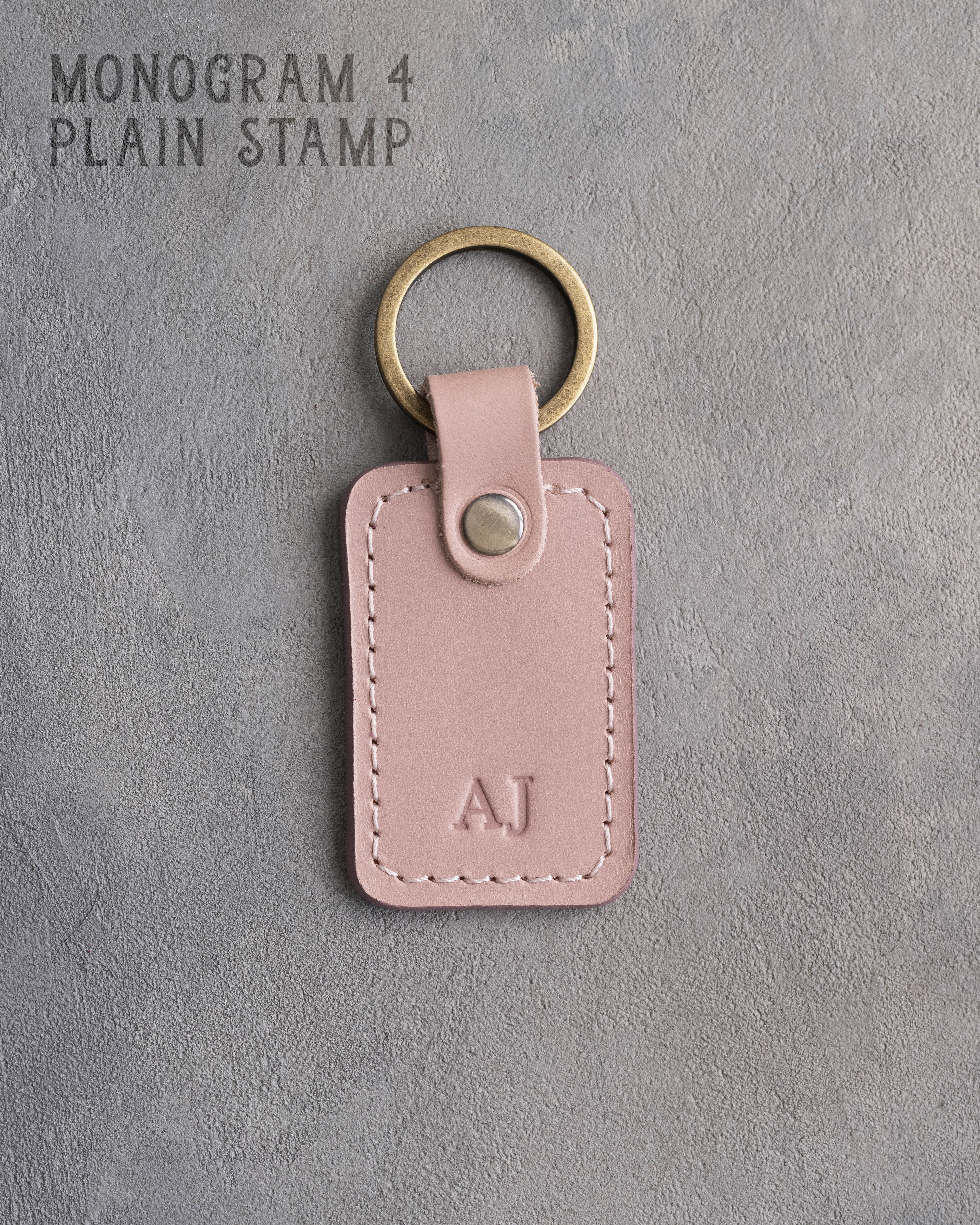 Personalized Leather Keychain in Blush Leather