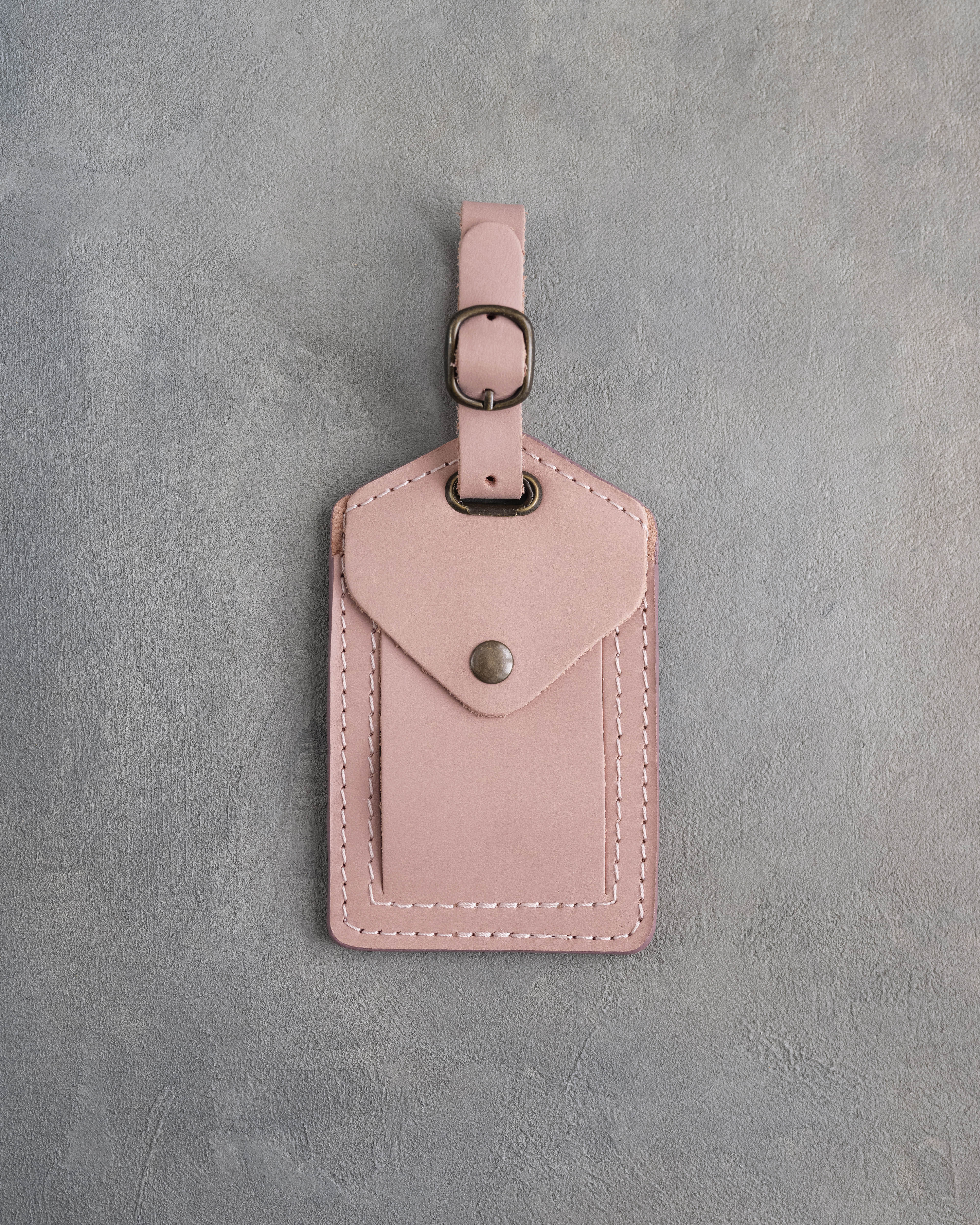 Blush Leather Luggage Tag Personalized