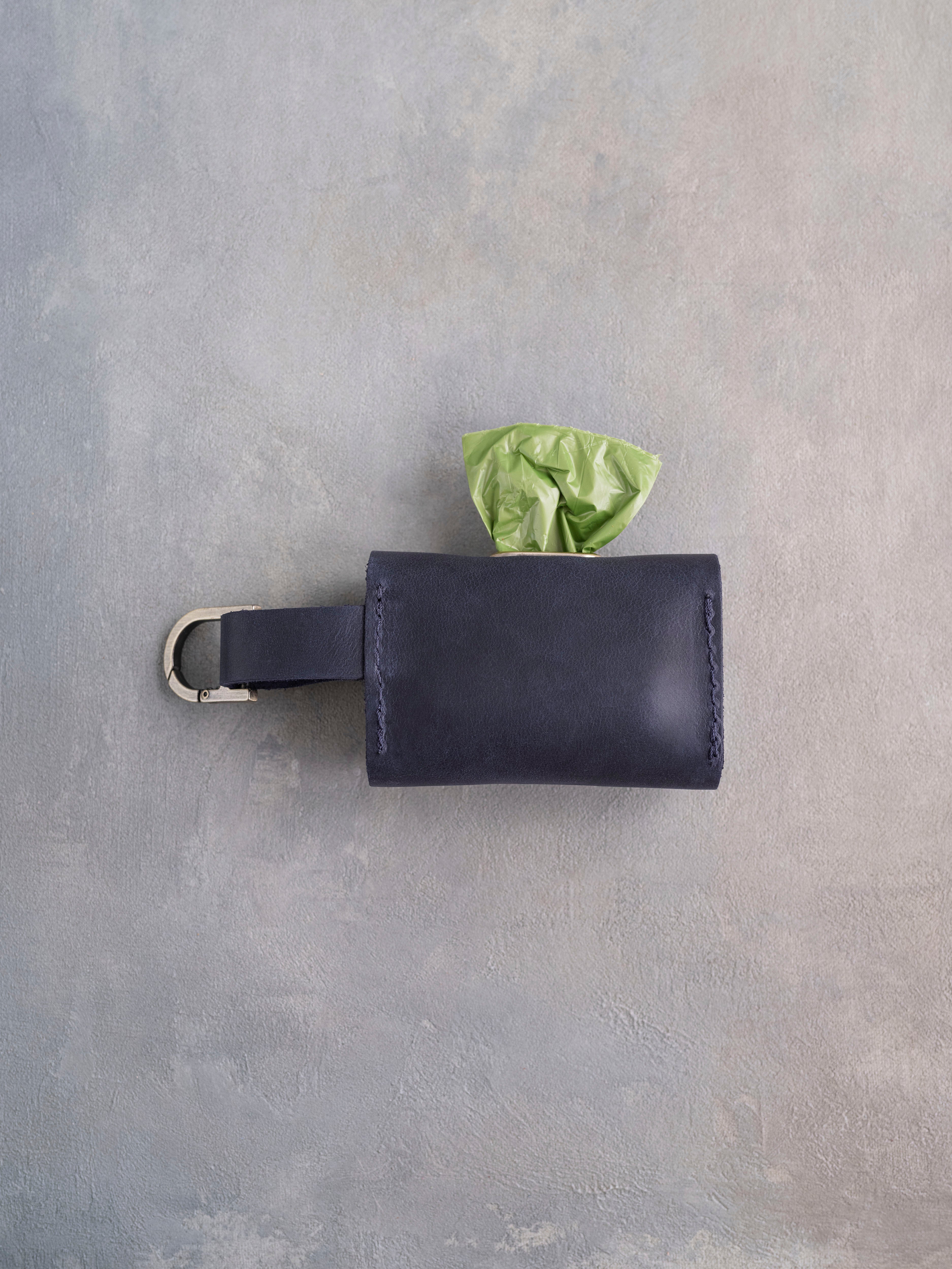 Blueberry Leather Dog Poop Bag Holder with button closure