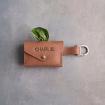 Caramel Leather Dog Poop Bag Holder with button closure