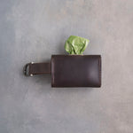 Dark Espresso Leather Dog Poop Bag Holder with button closure with hand-finished detailing
