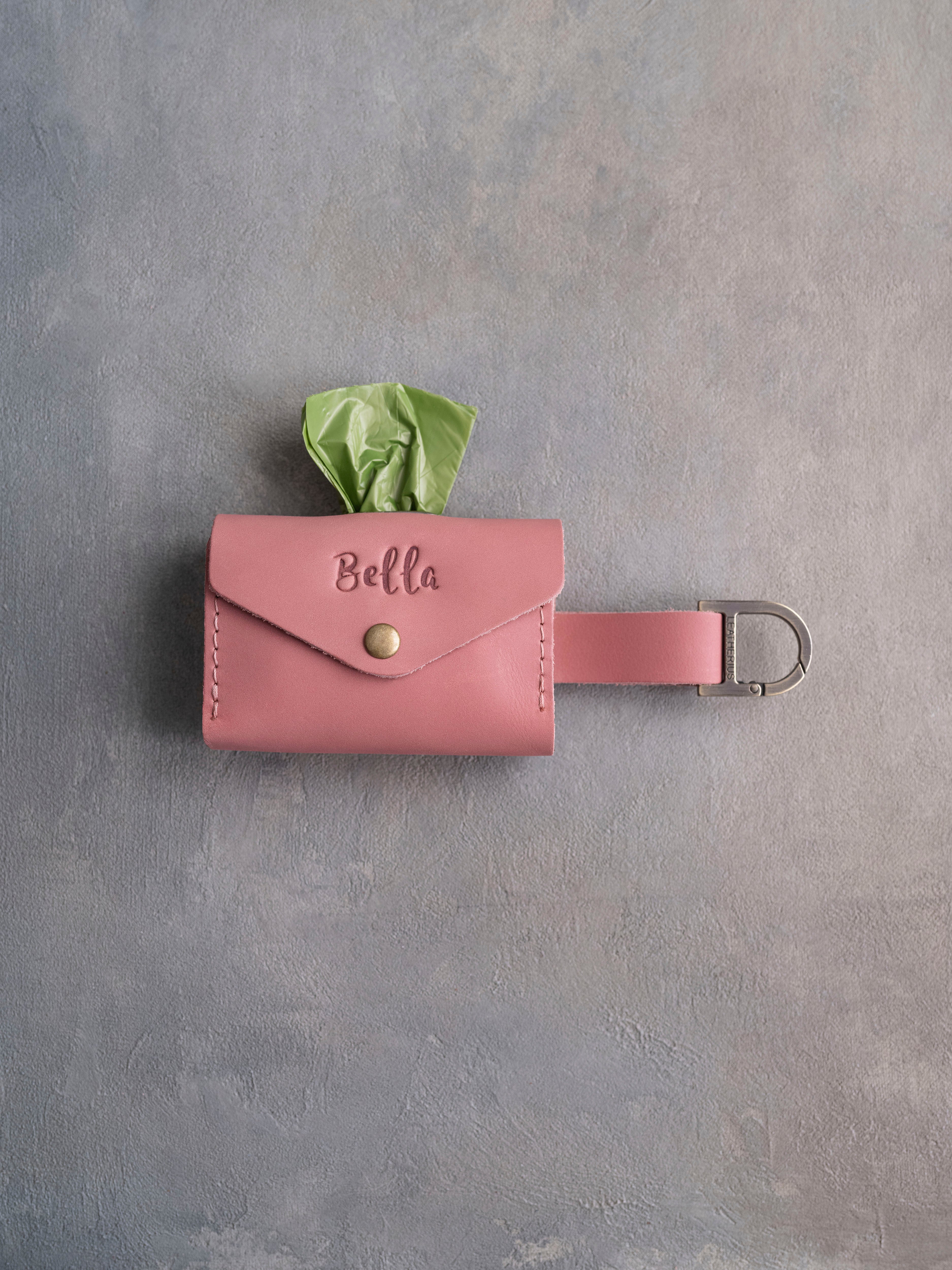 Parisian Blossom Leather Dog Poop Bag Holder with button closure