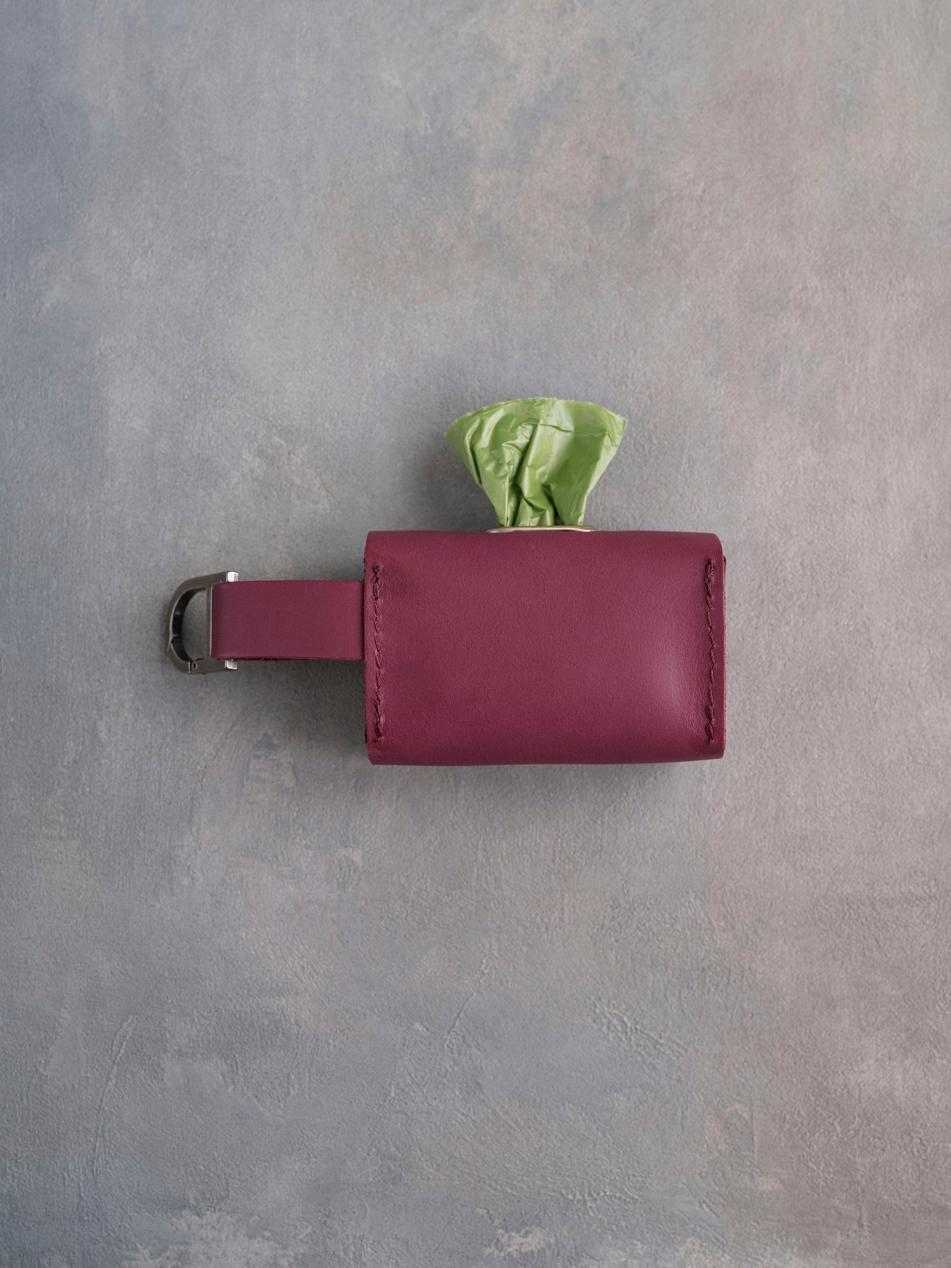 Sangria Leather Dog Poop Bag Holder with button closure