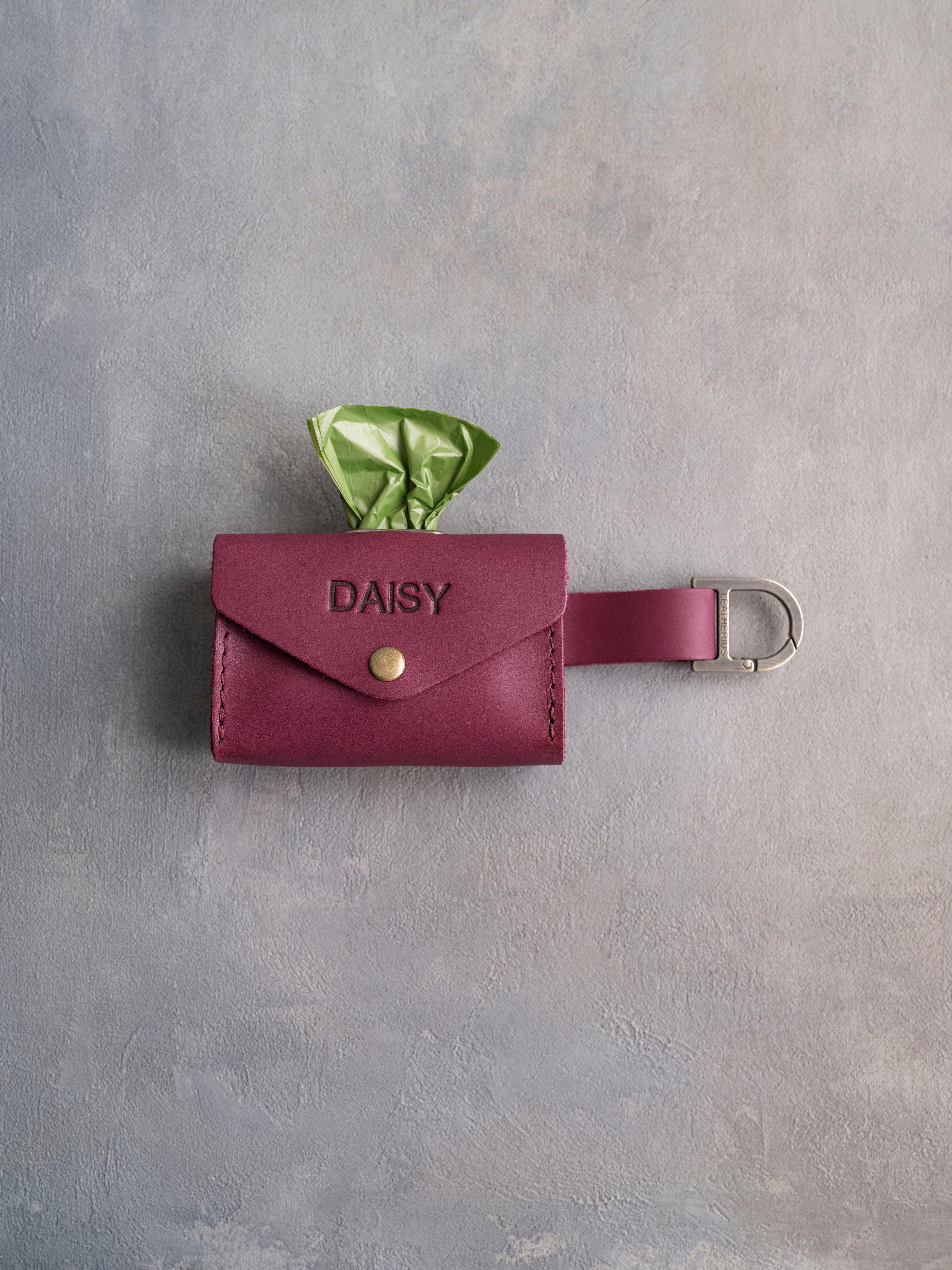 Sangria Leather Dog Poop Bag Holder with button closure