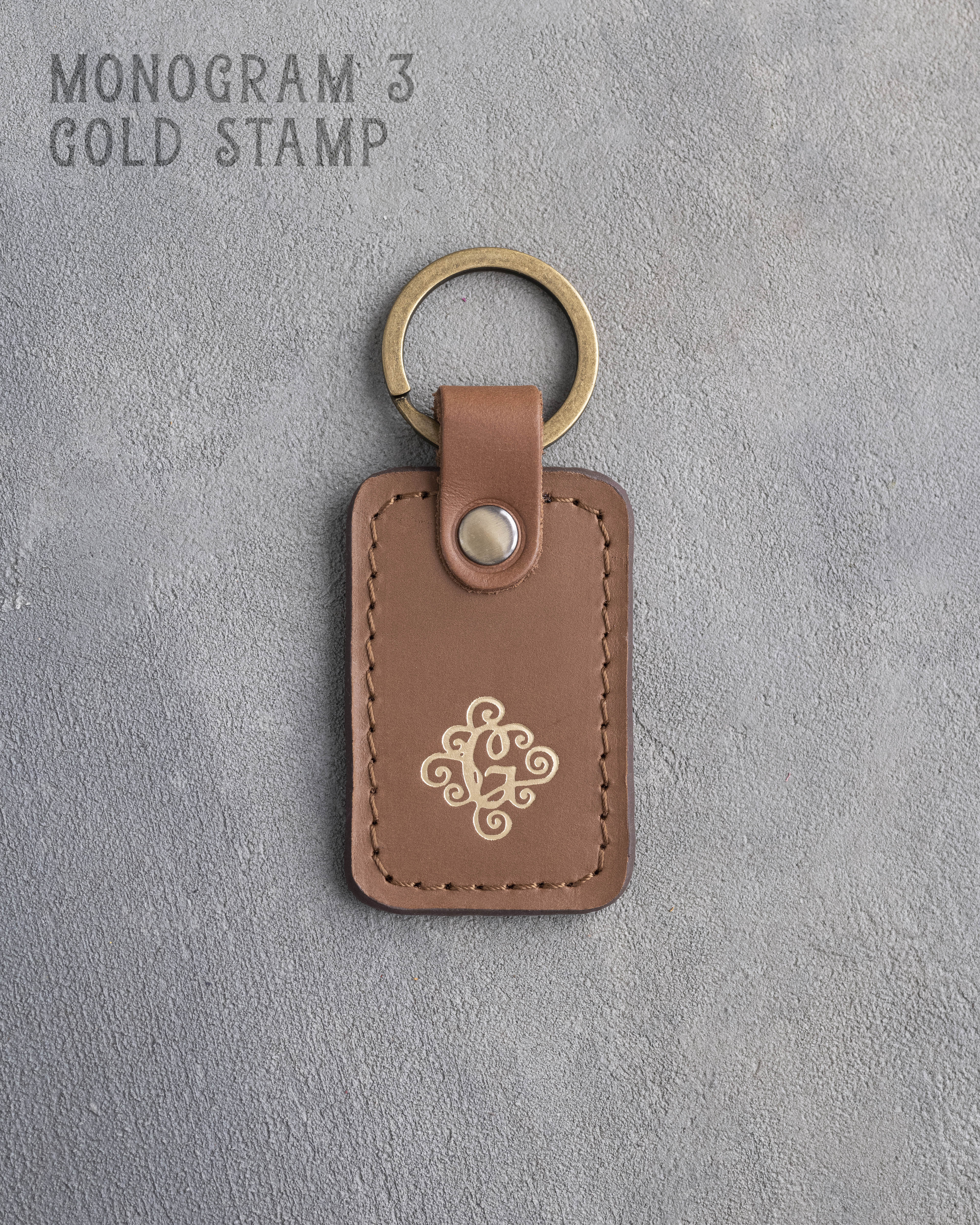 Personalized Leather Keychain in Caramel Leather