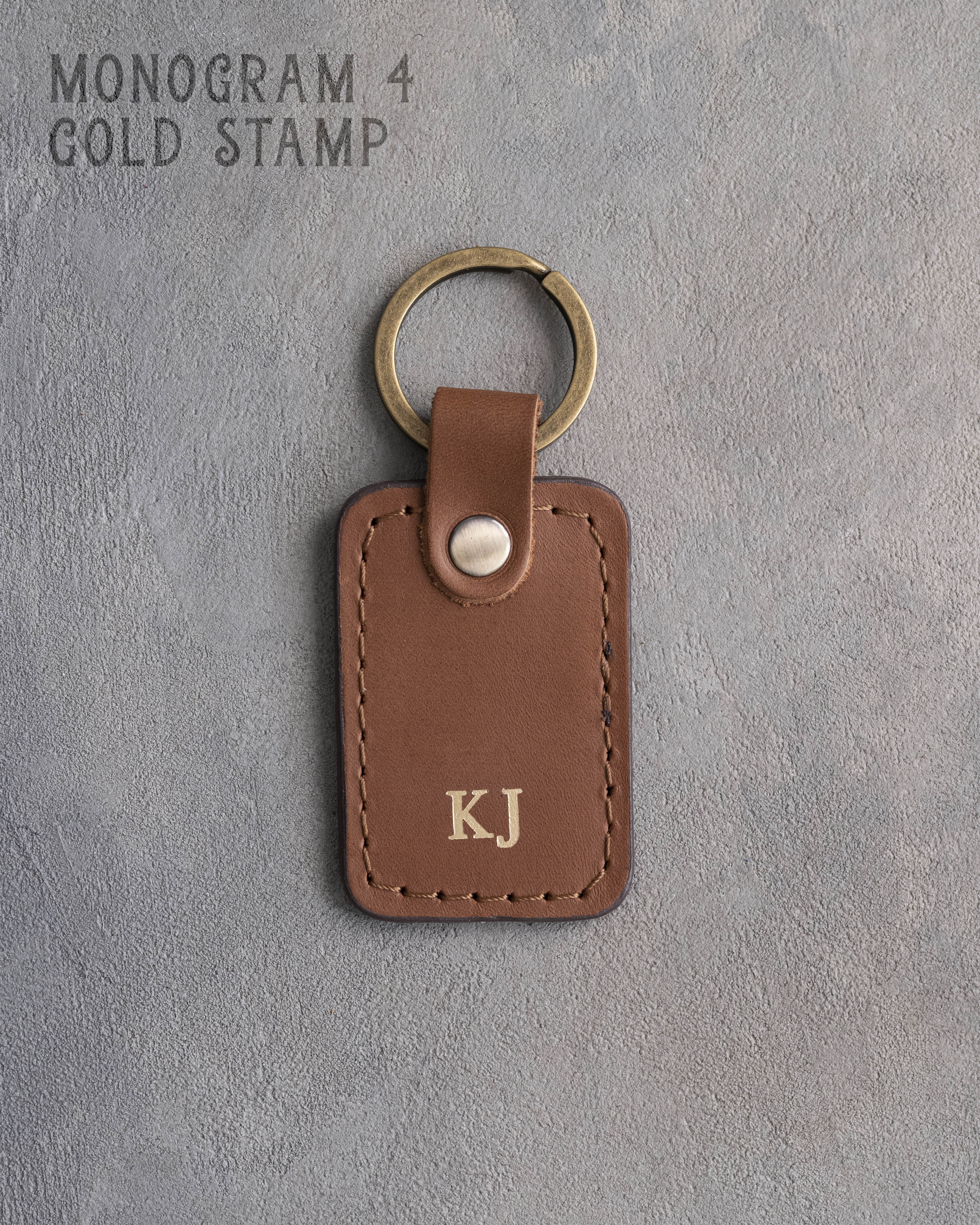 Personalized Leather Keychain in Caramel Leather