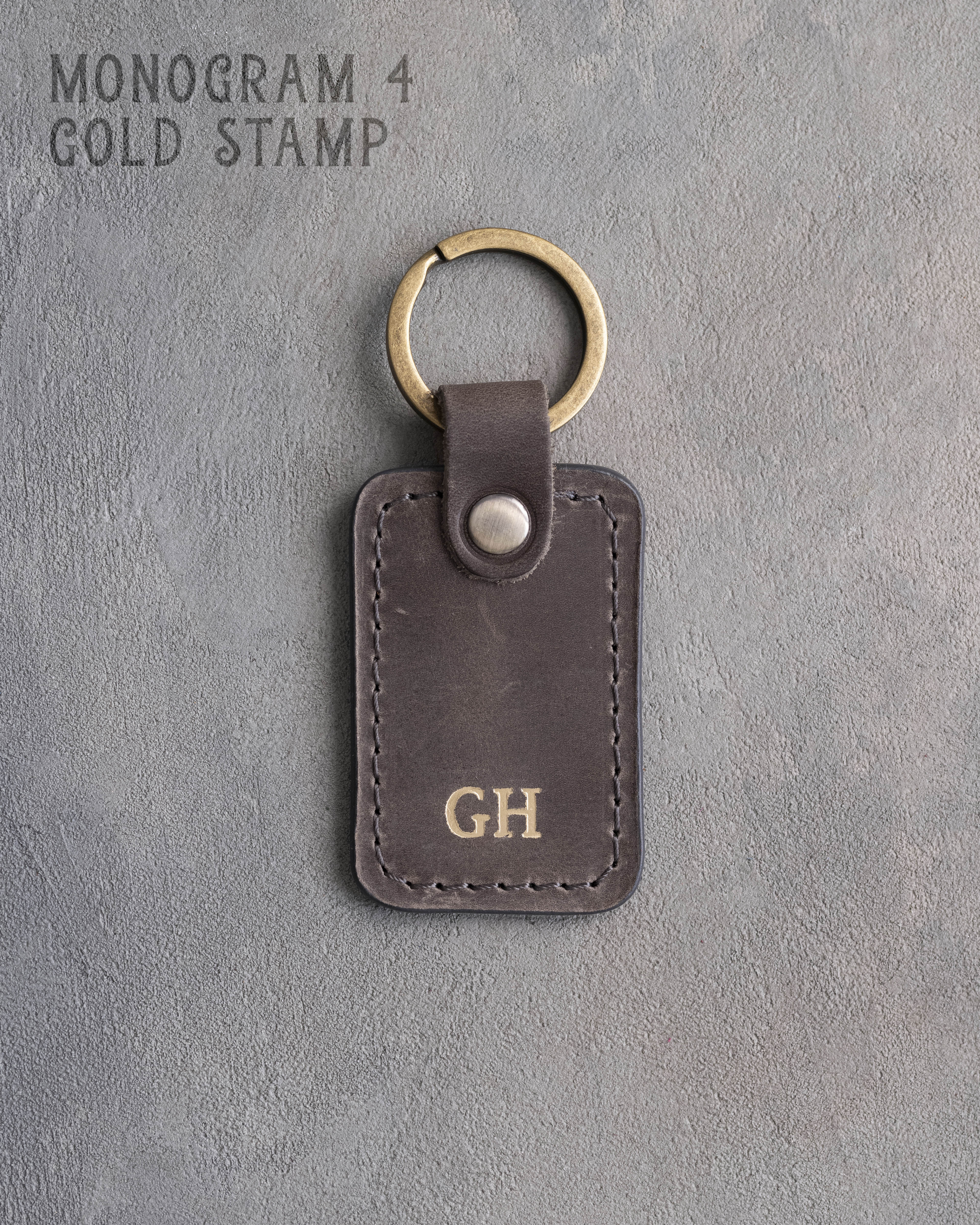 Personalized Leather Keychain in Country Gray Leather