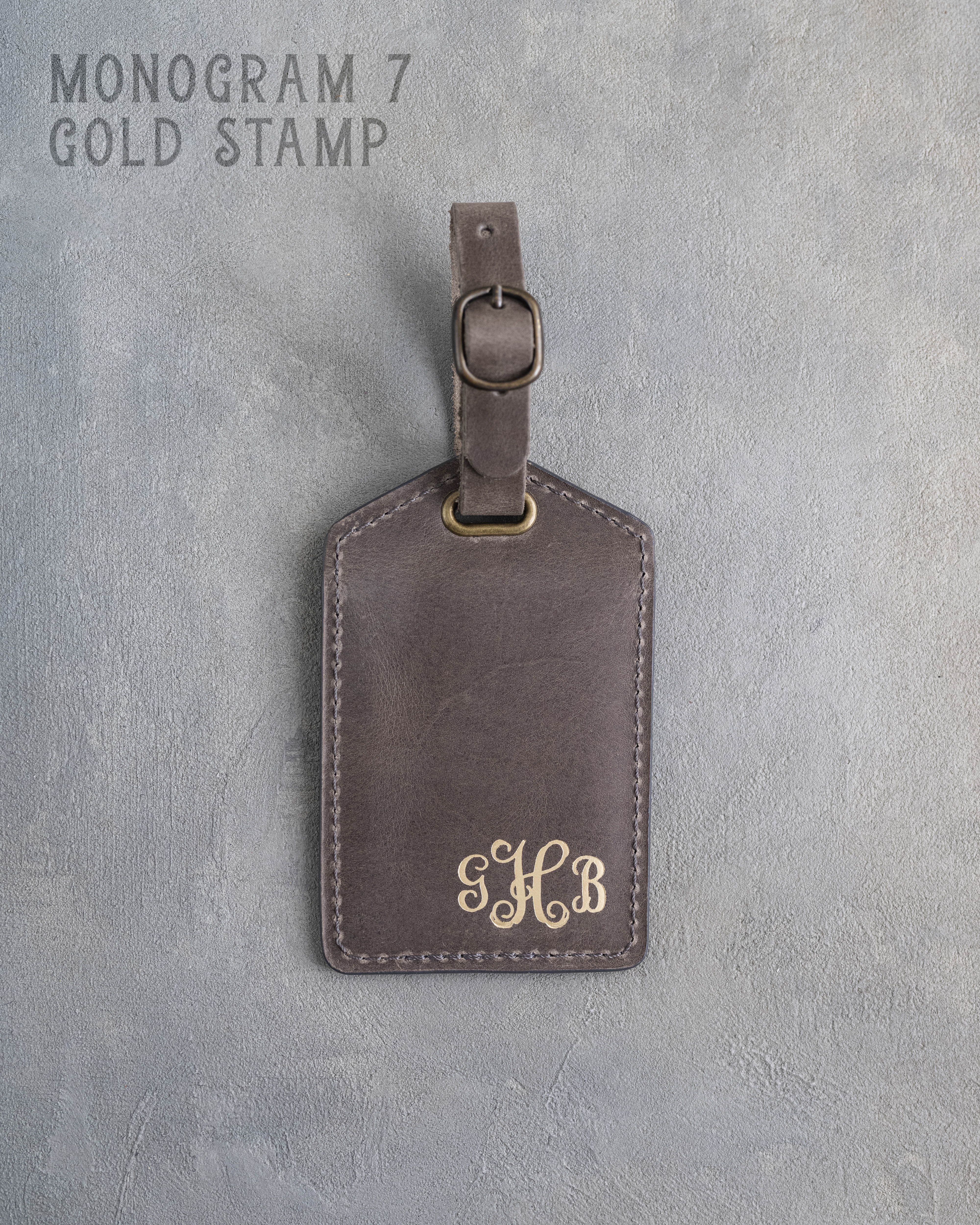 Country Gray Leather Luggage Tag Personalized
