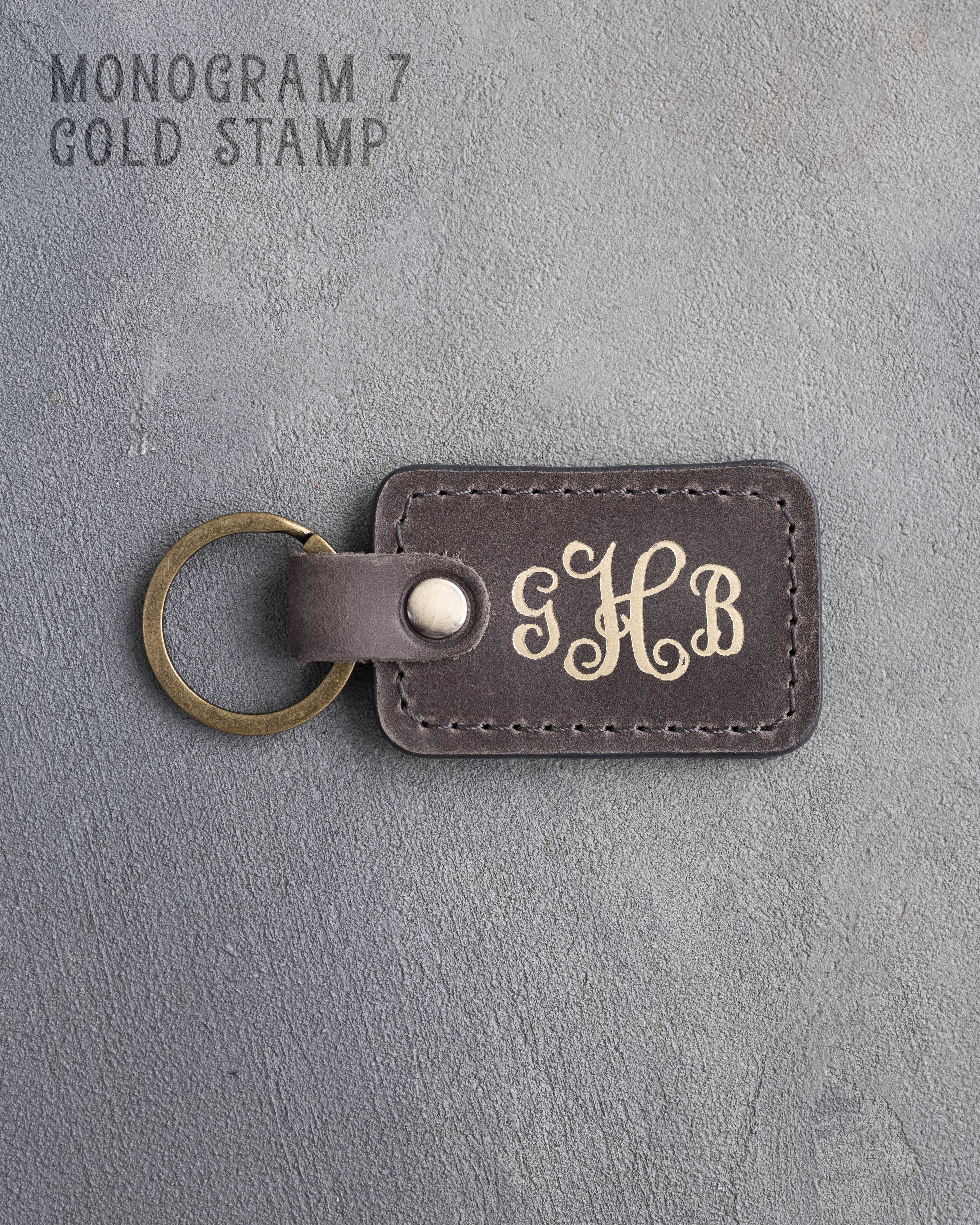 Personalized Leather Keychain in Country Gray Leather