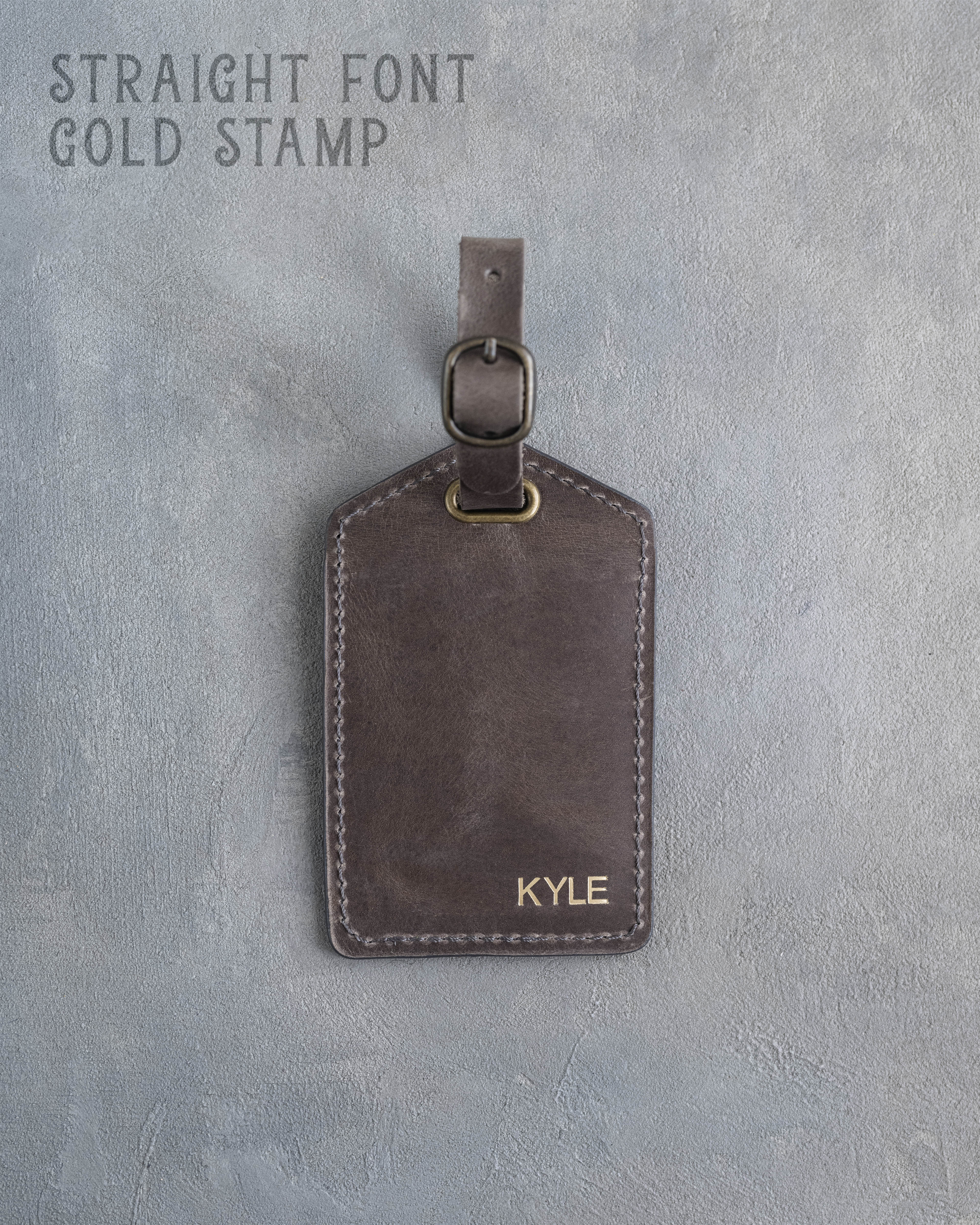 Country Gray Leather Luggage Tag Personalized