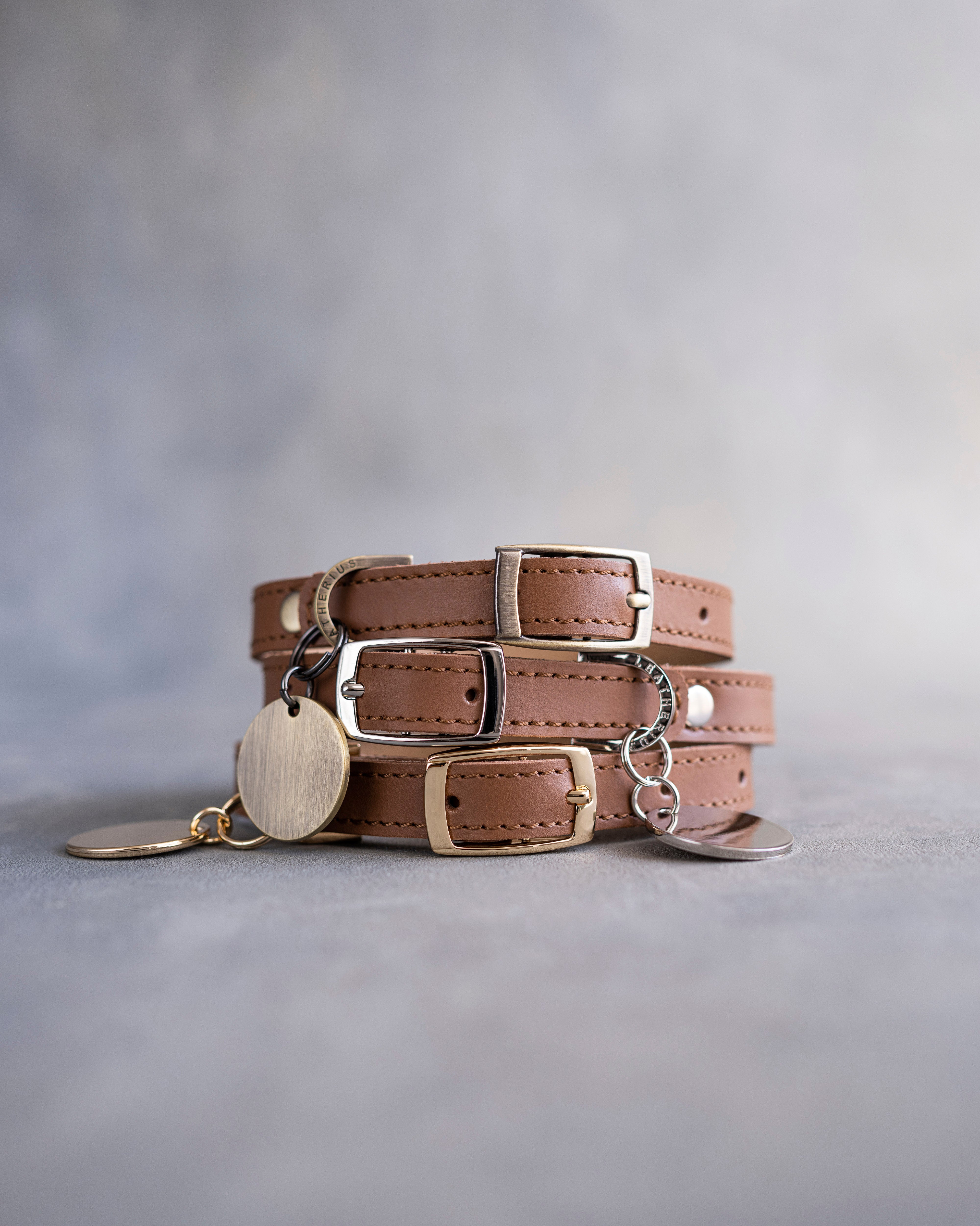 Dog Collar in Caramel leather with classy pin buckle