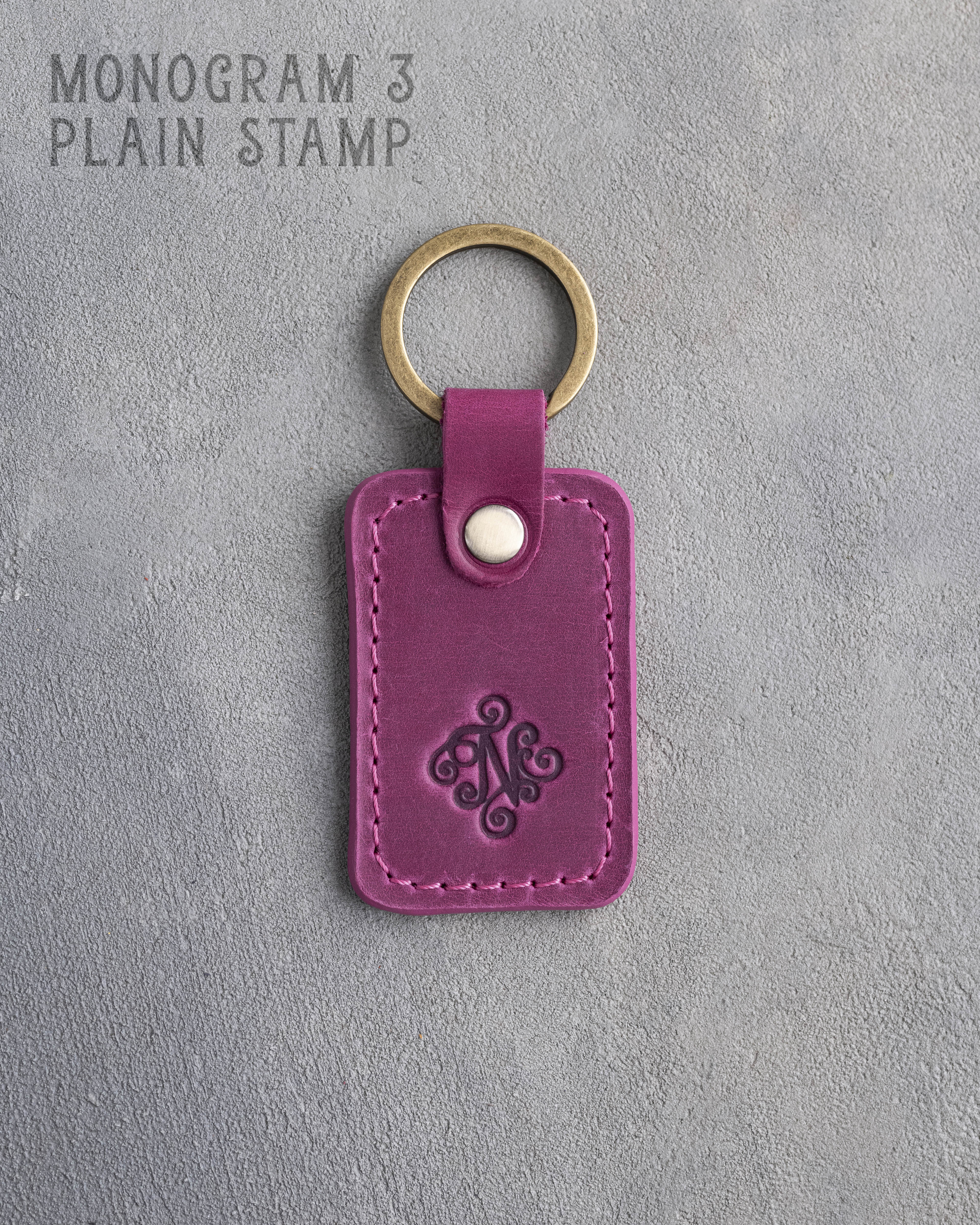 Personalized Leather Keychain in Fuchsia Leather