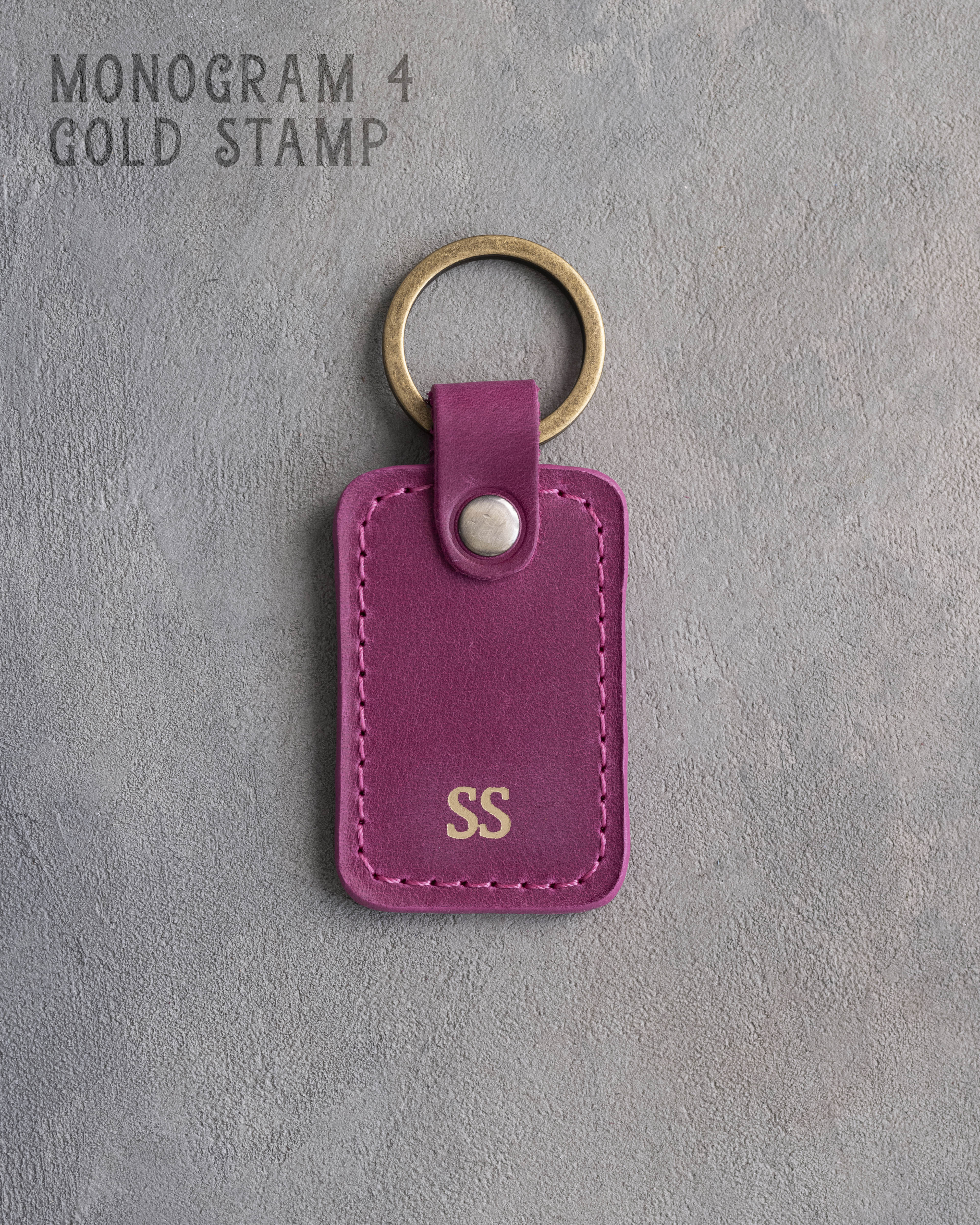 Personalized Leather Keychain in Fuchsia Leather