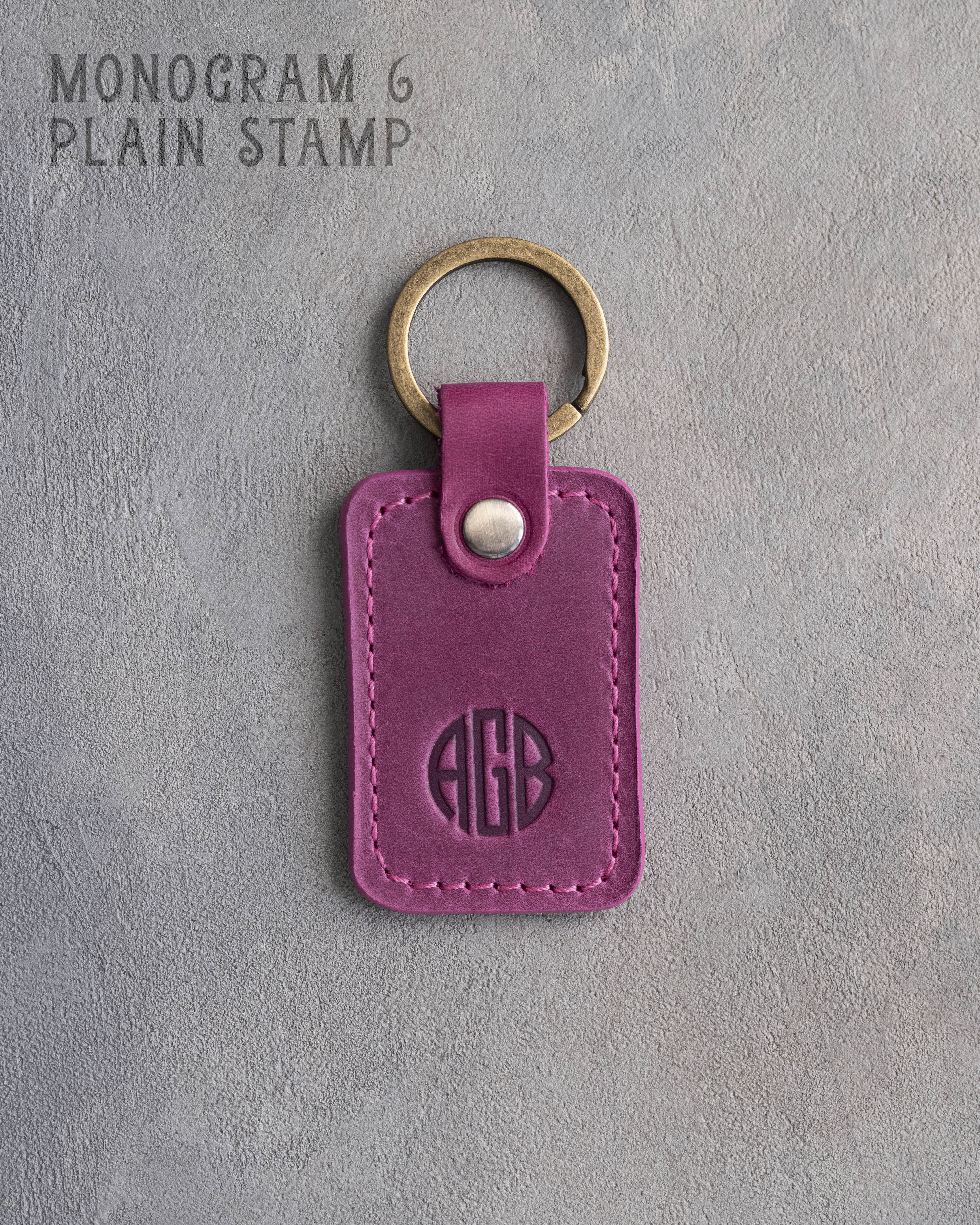 Personalized Leather Keychain in Fuchsia Leather