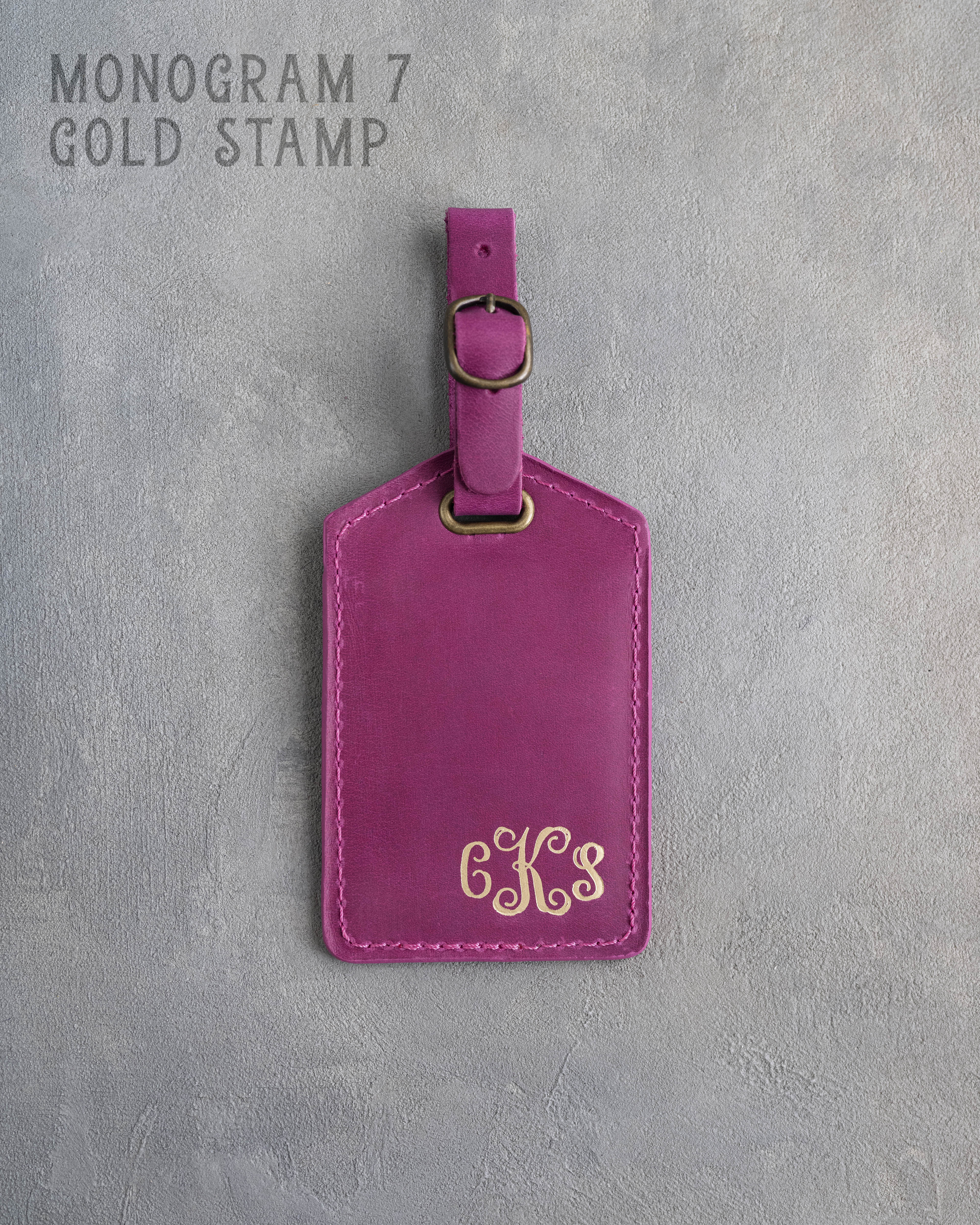 Fuchsia Leather Luggage Tag Personalized
