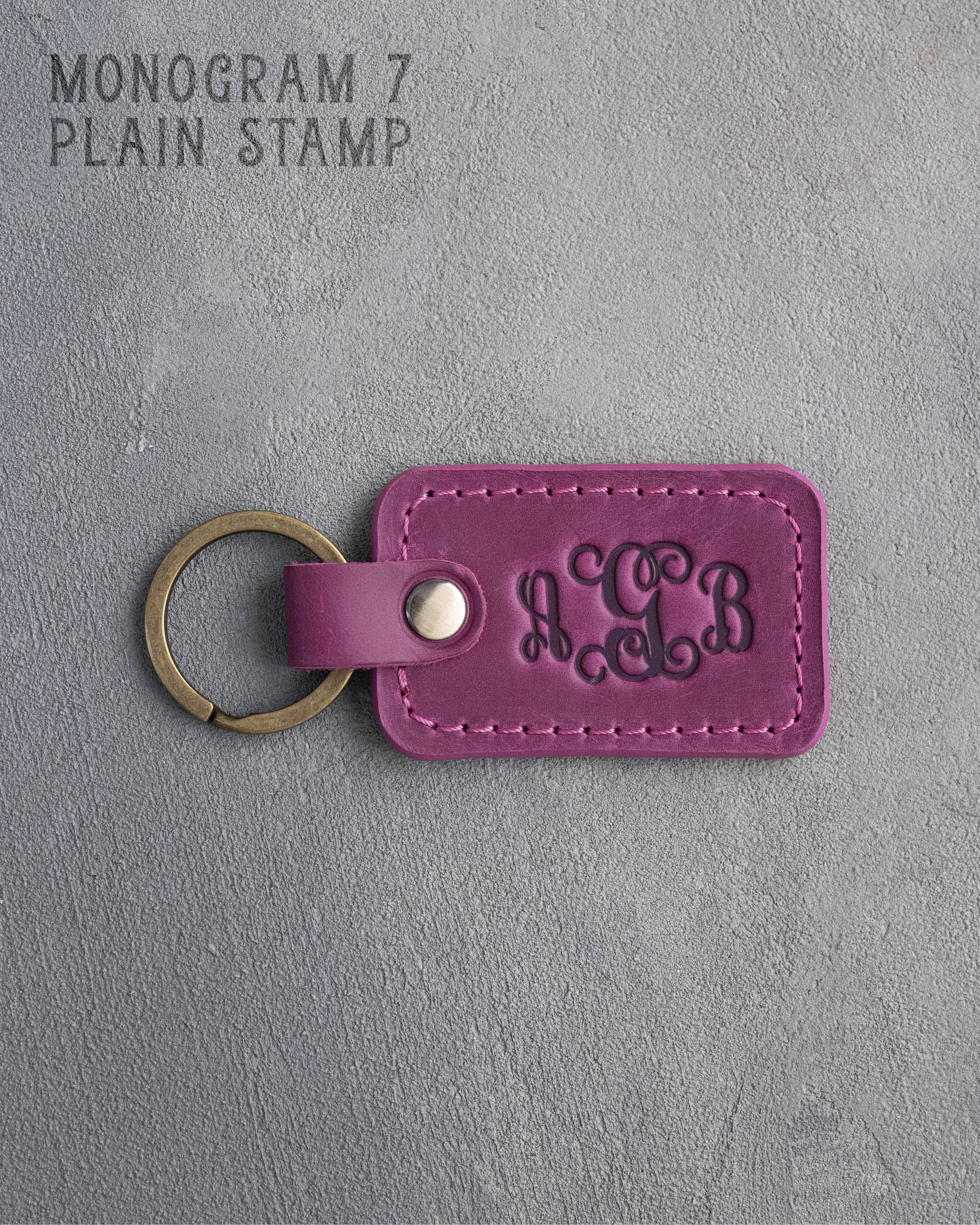 Personalized Leather Keychain in Fuchsia Leather