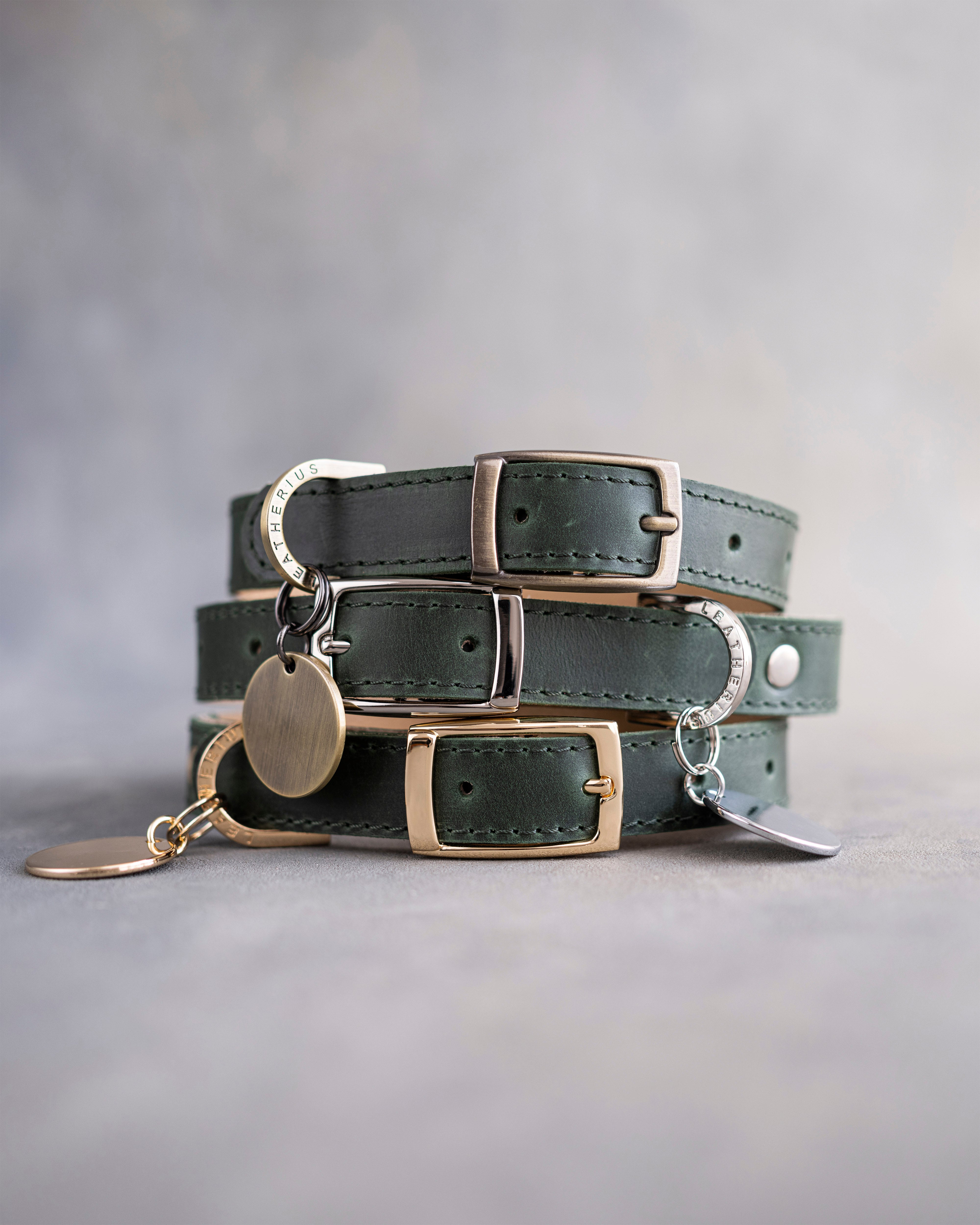 Dog Collar in Forest Green leather with classy pin buckle