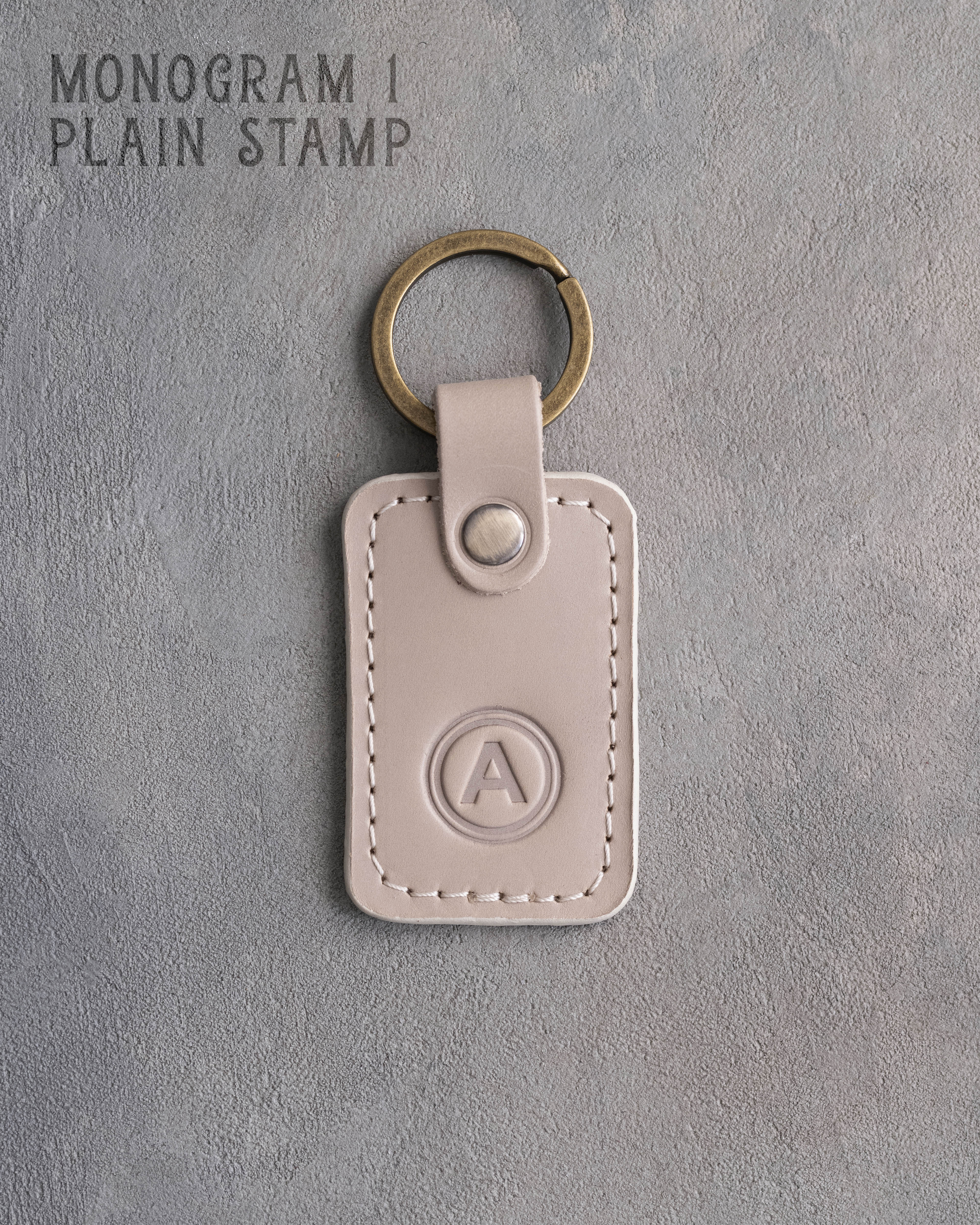 Personalized Leather Keychain in Gray Sand Leather