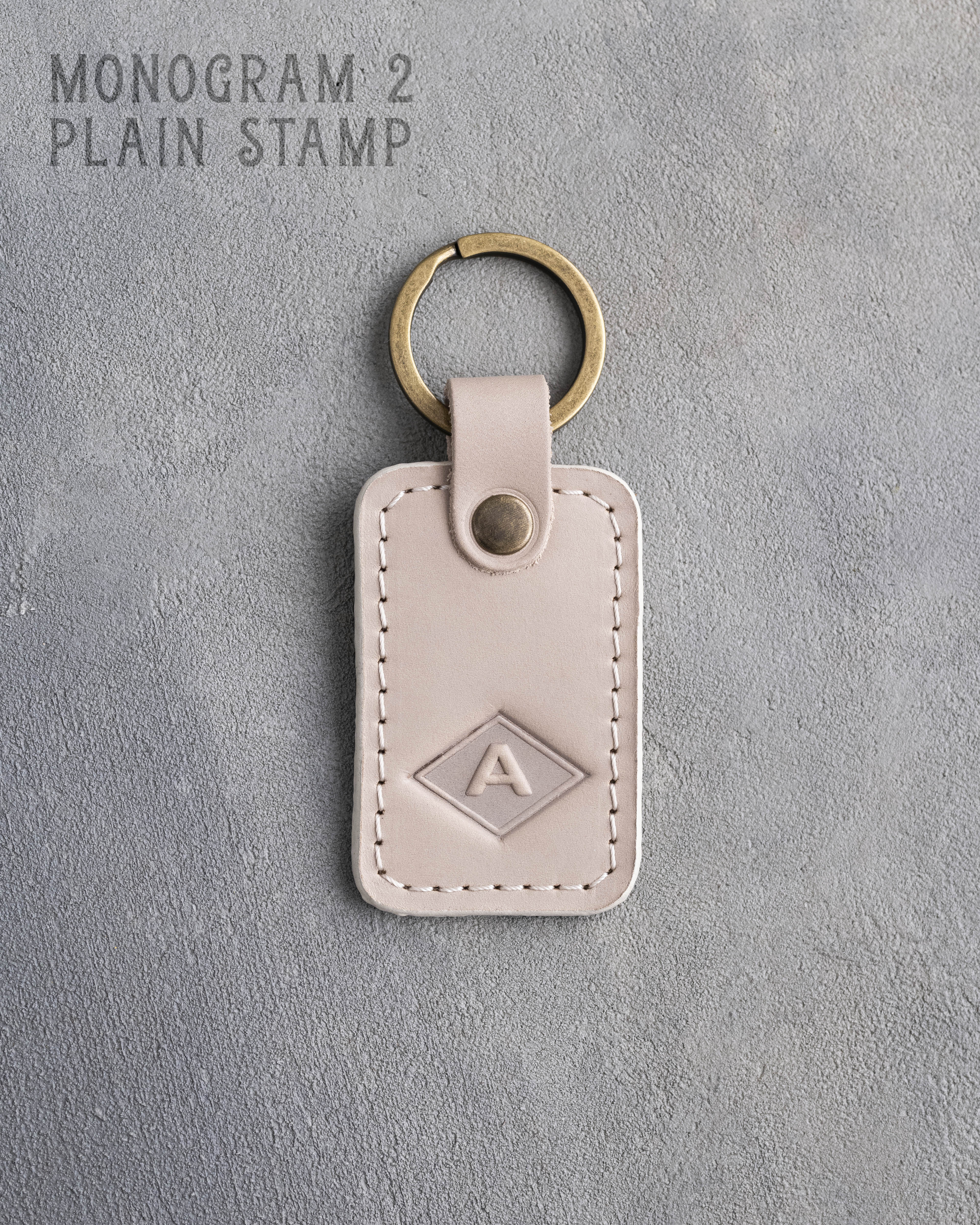 Personalized Leather Keychain in Gray Sand Leather