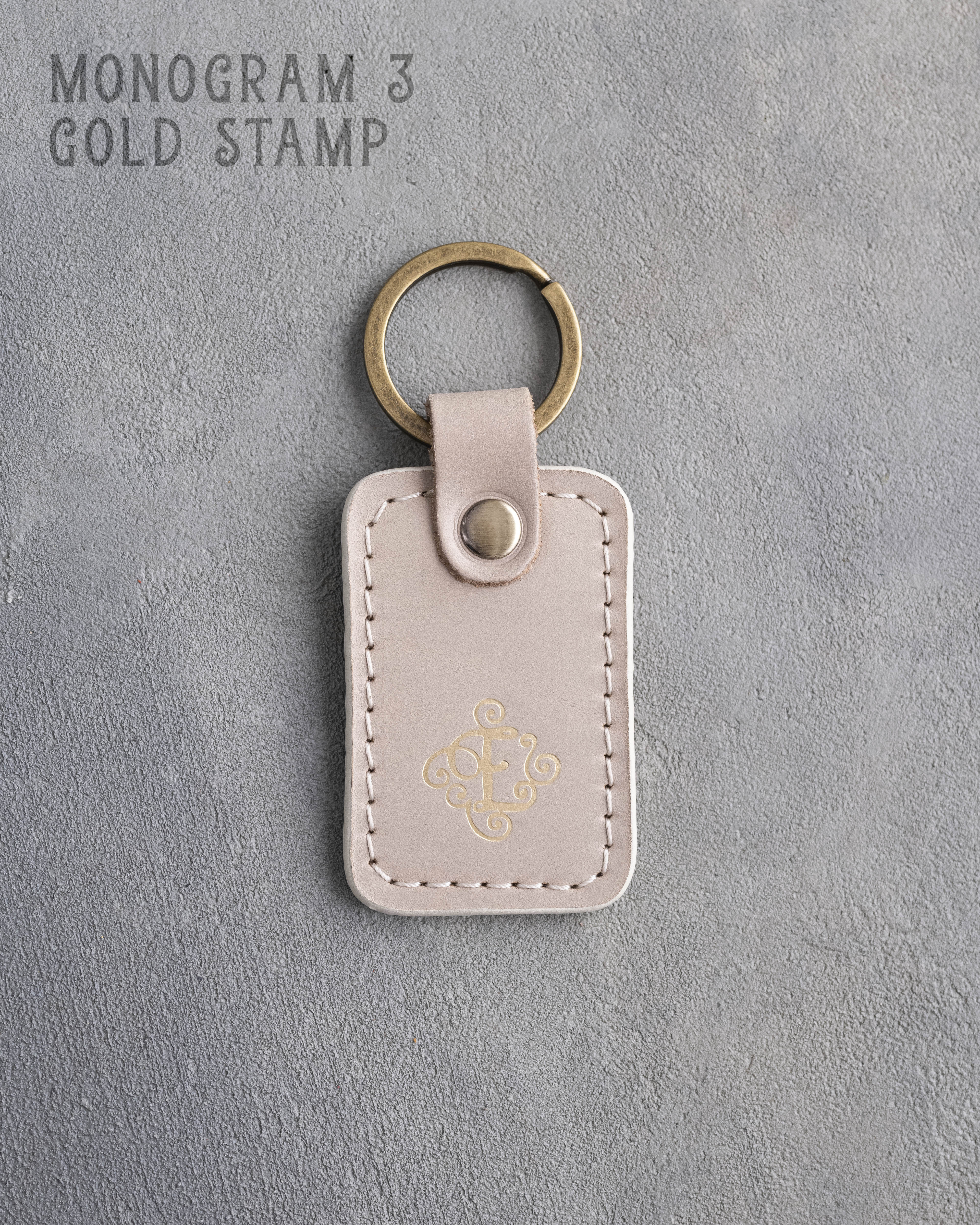 Personalized Leather Keychain in Gray Sand Leather