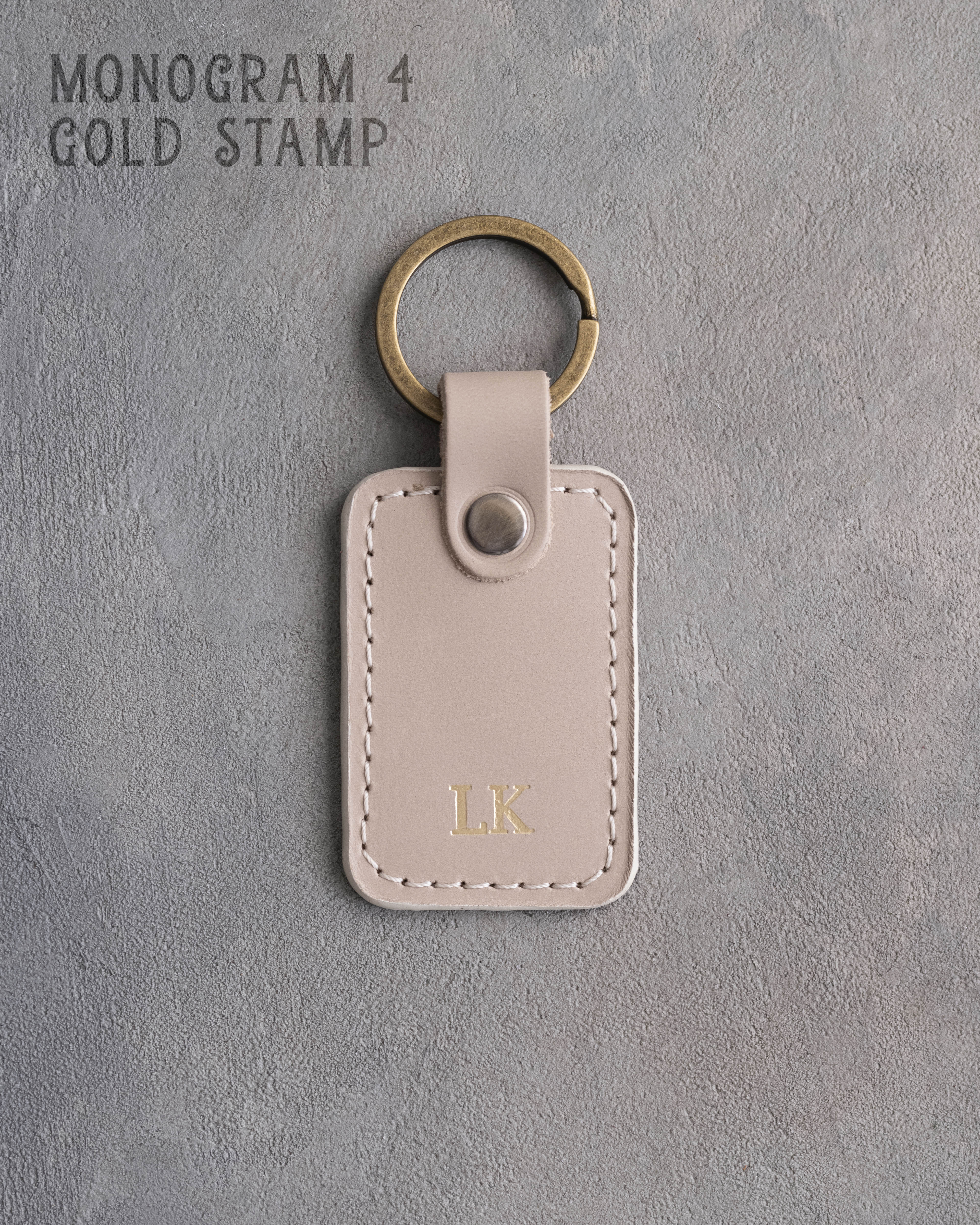 Personalized Leather Keychain in Gray Sand Leather
