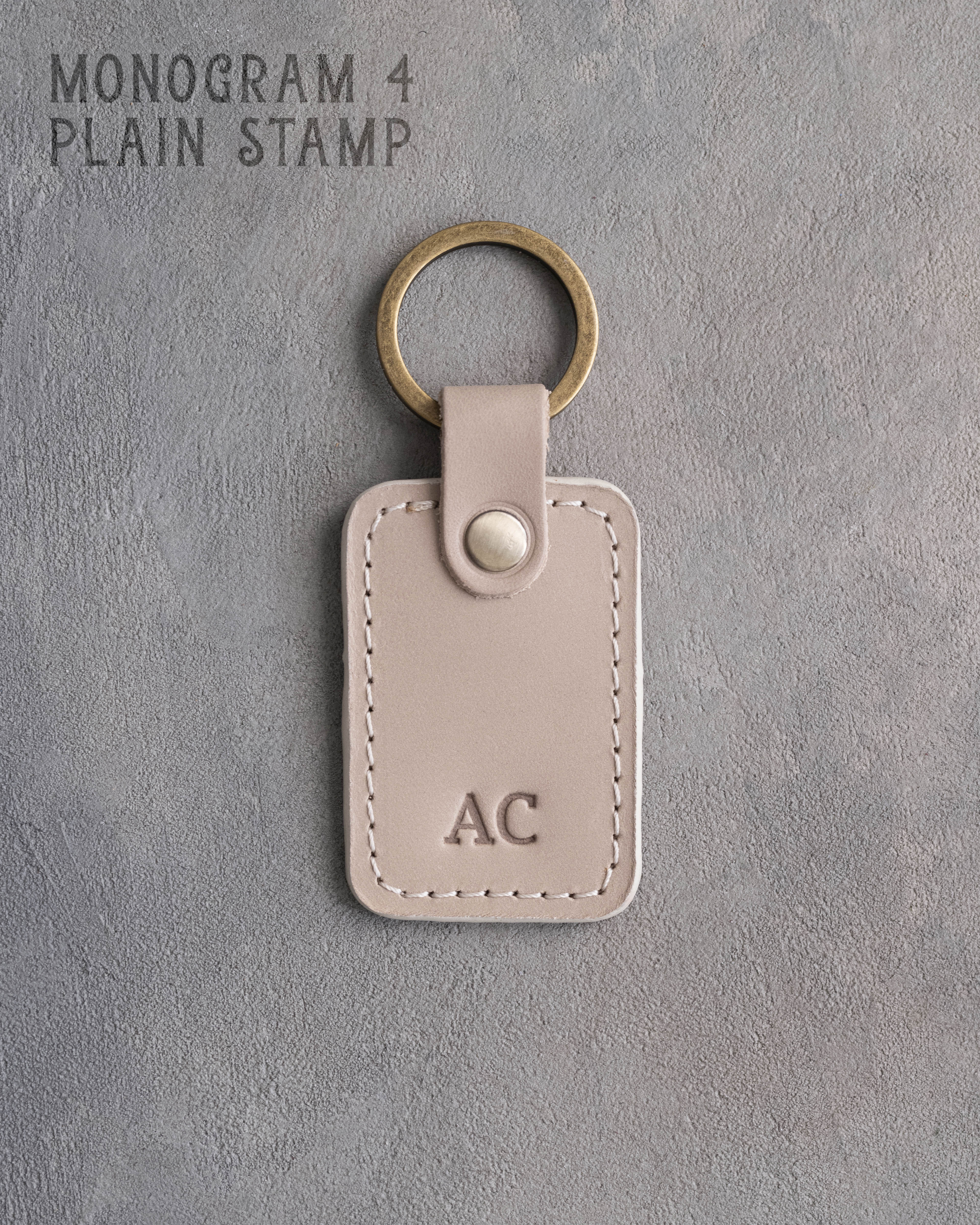 Personalized Leather Keychain in Gray Sand Leather