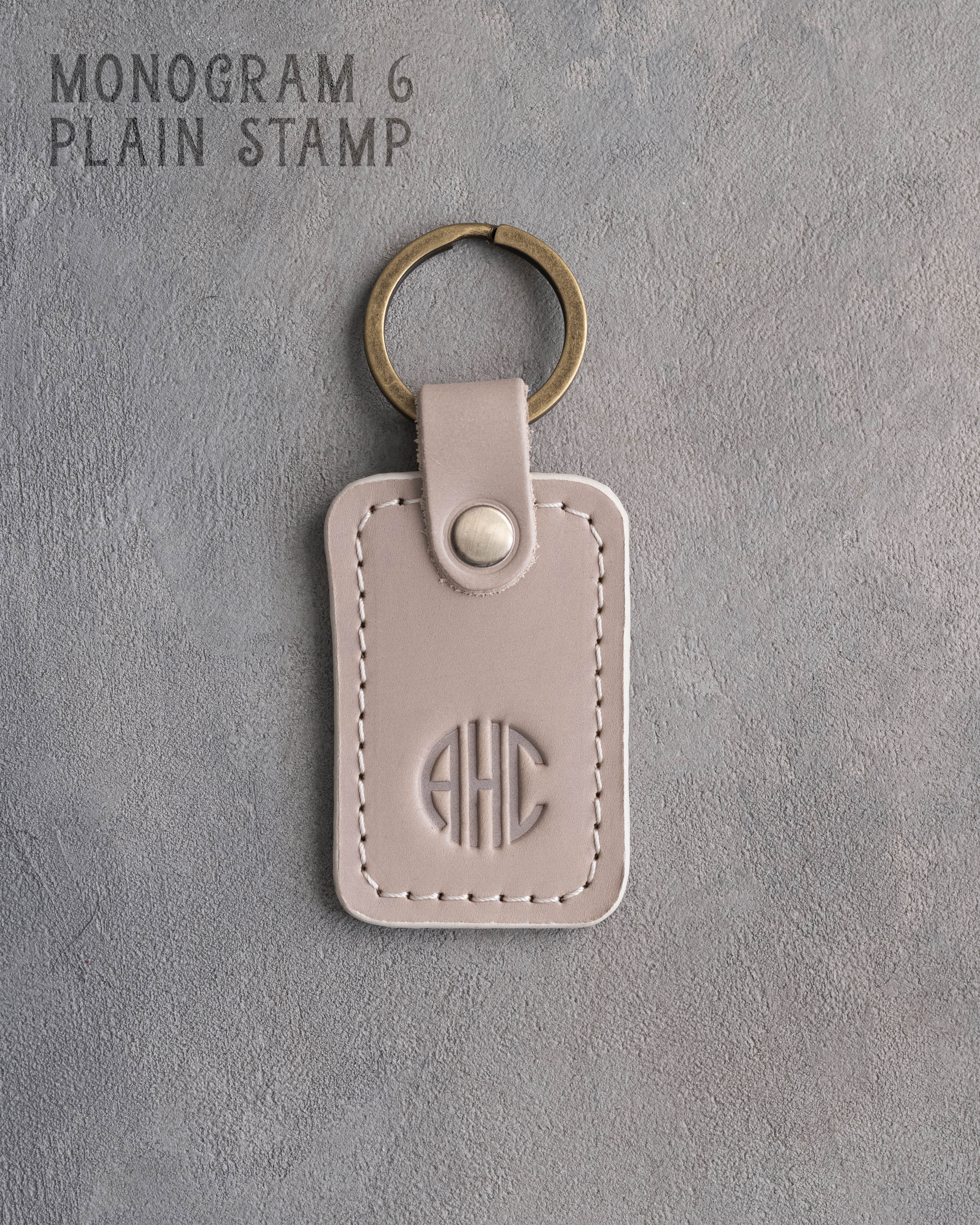 Personalized Leather Keychain in Gray Sand Leather